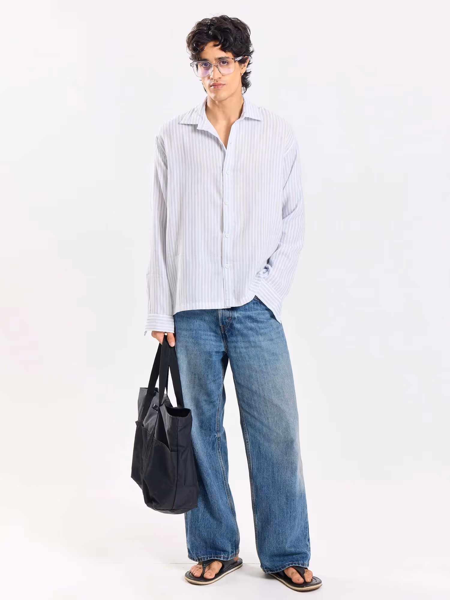 White Striped Gauze Holiday Shirt image 1