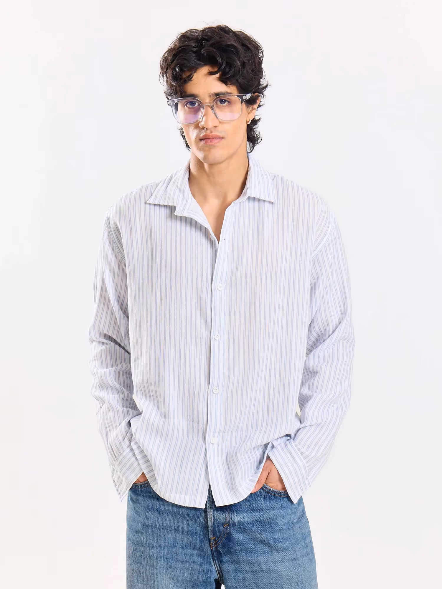 White Striped Gauze Holiday Shirt image 2