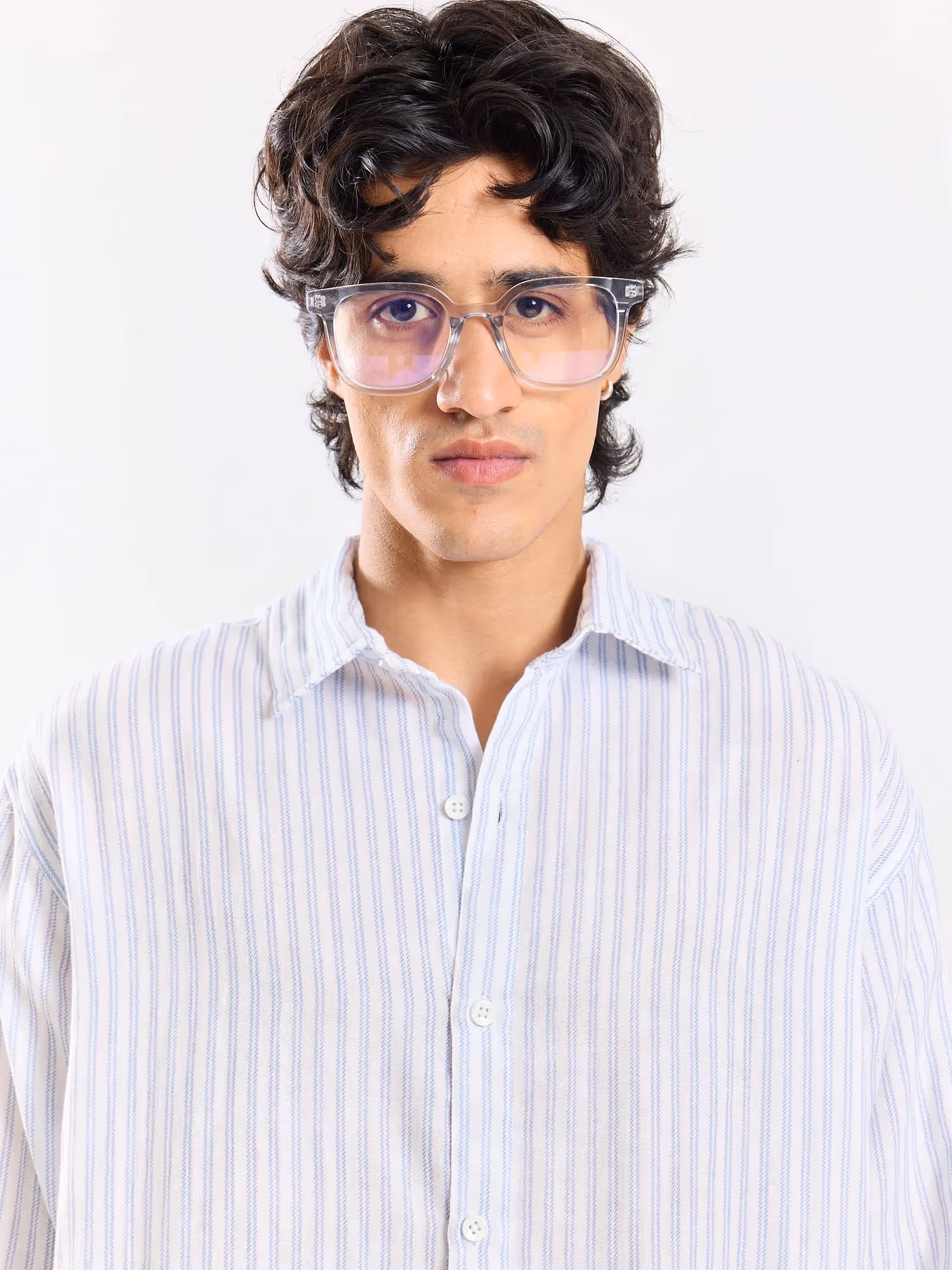 White Striped Gauze Holiday Shirt image 3