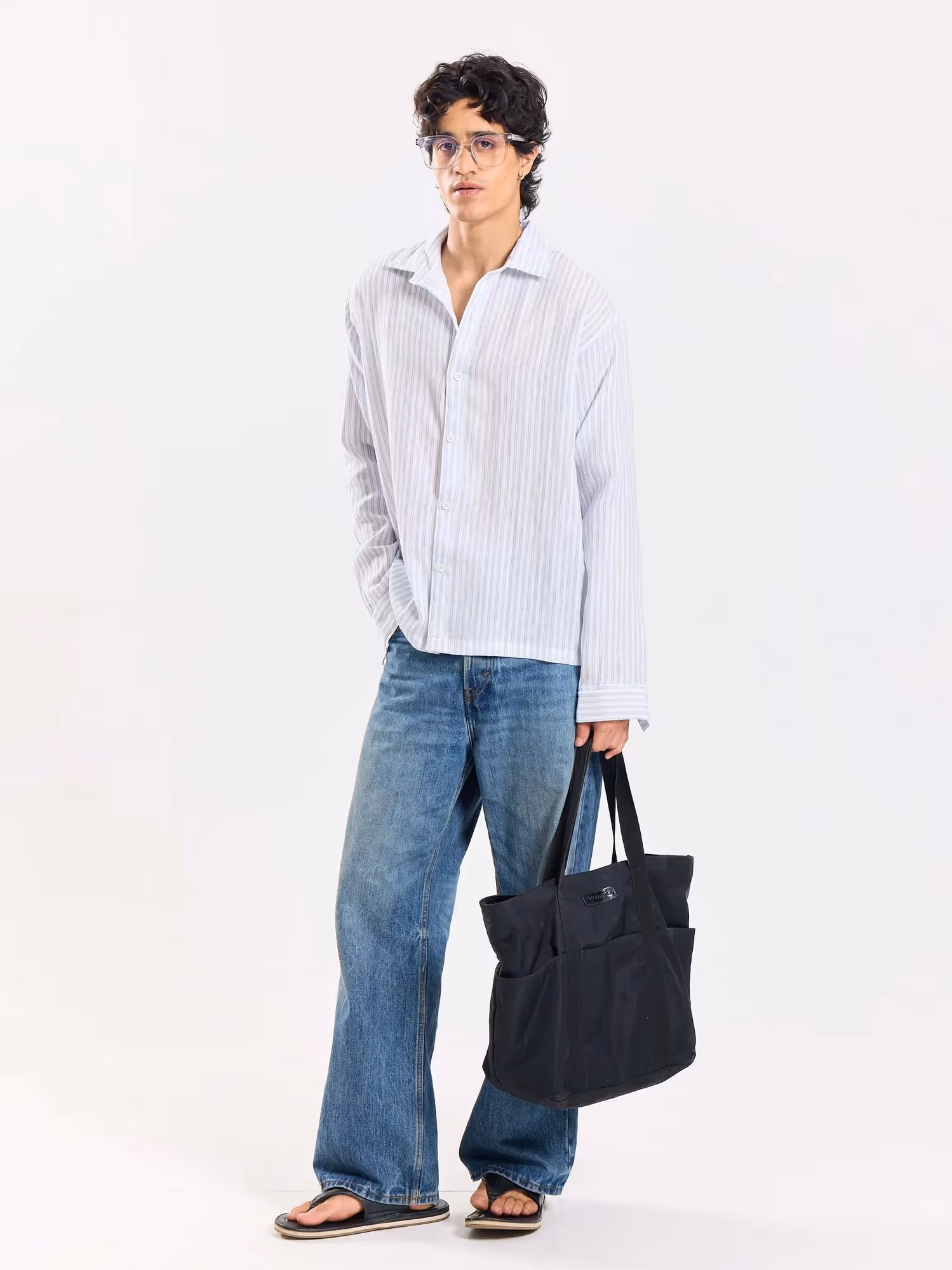 White Striped Gauze Holiday Shirt image 4