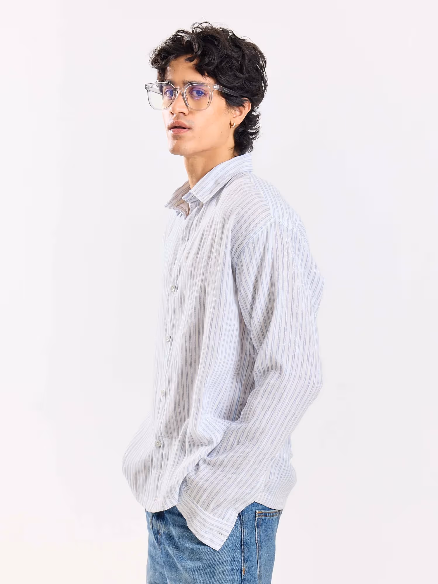 White Striped Gauze Holiday Shirt image 5