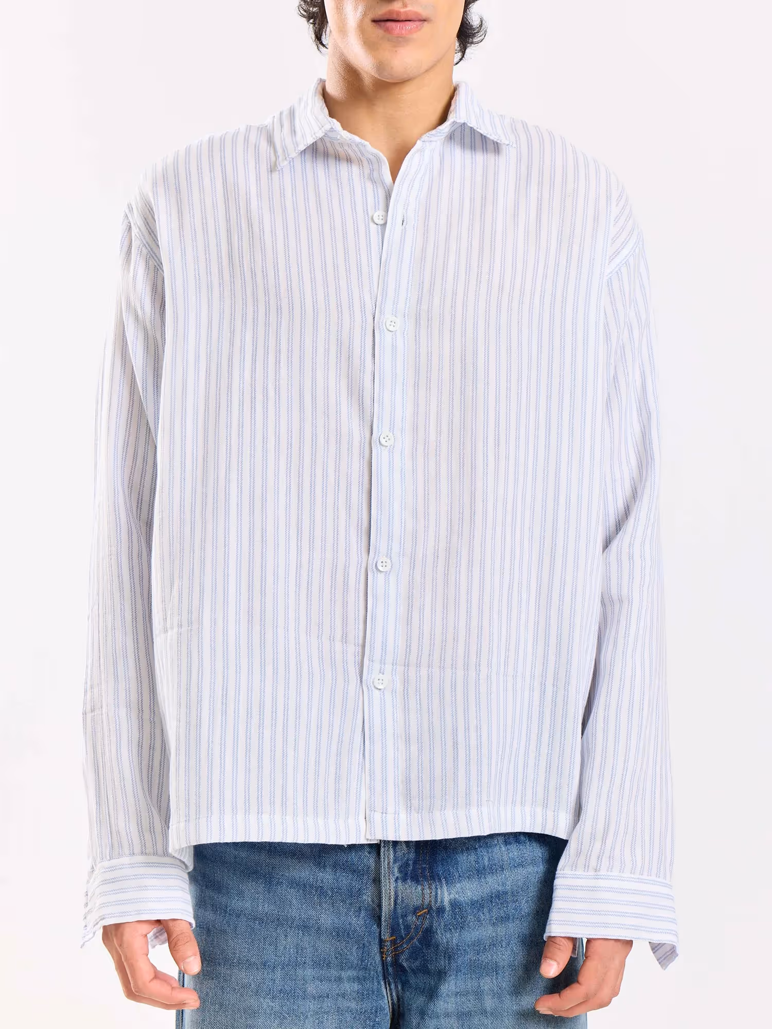 White Striped Gauze Holiday Shirt image 6