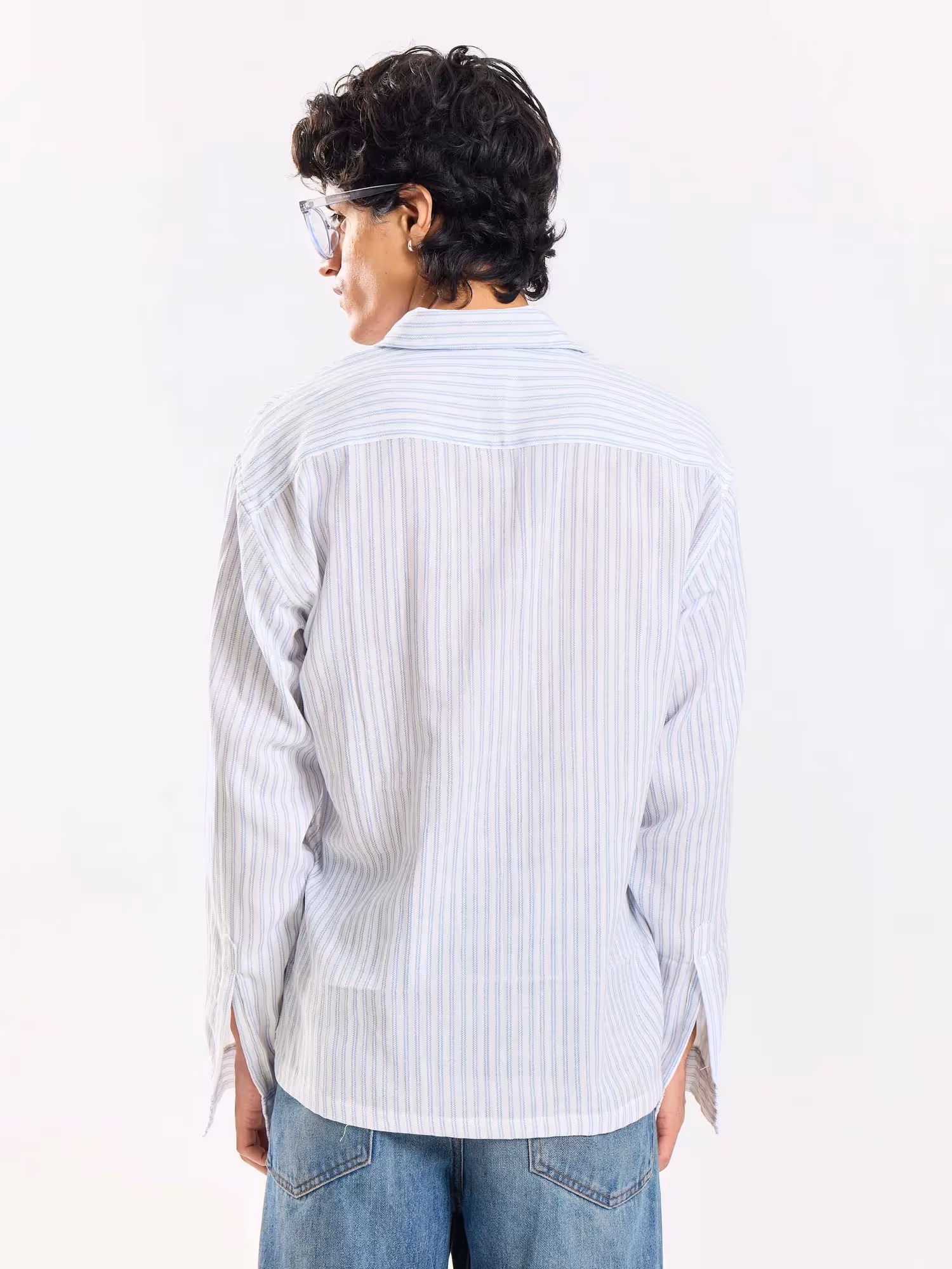 White Striped Gauze Holiday Shirt image 7