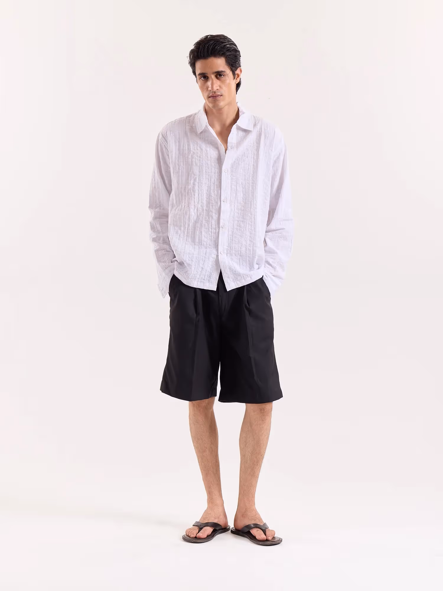 White Textured Cropped Shirt image 1
