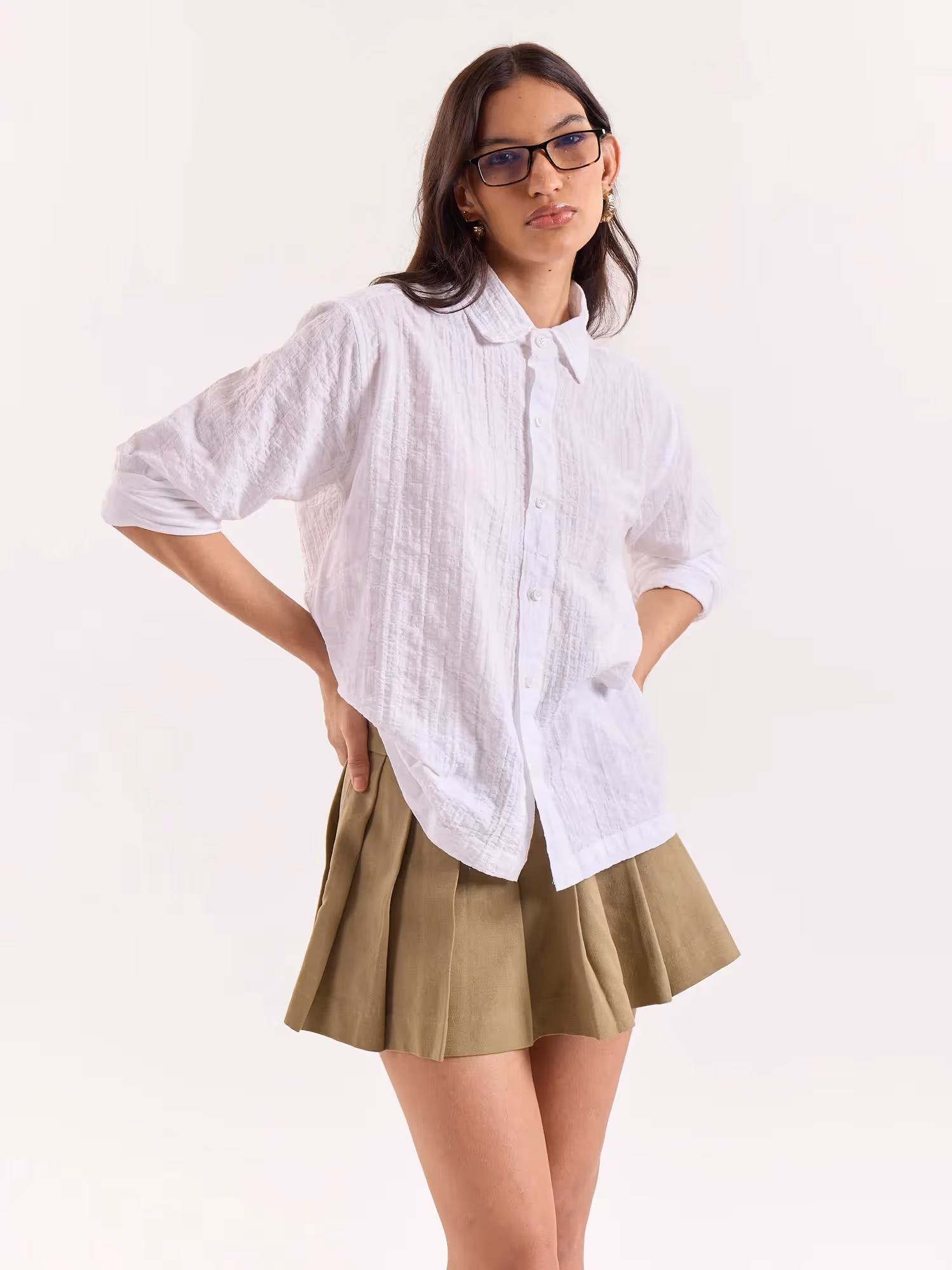 White Textured Cropped Shirt  image 4
