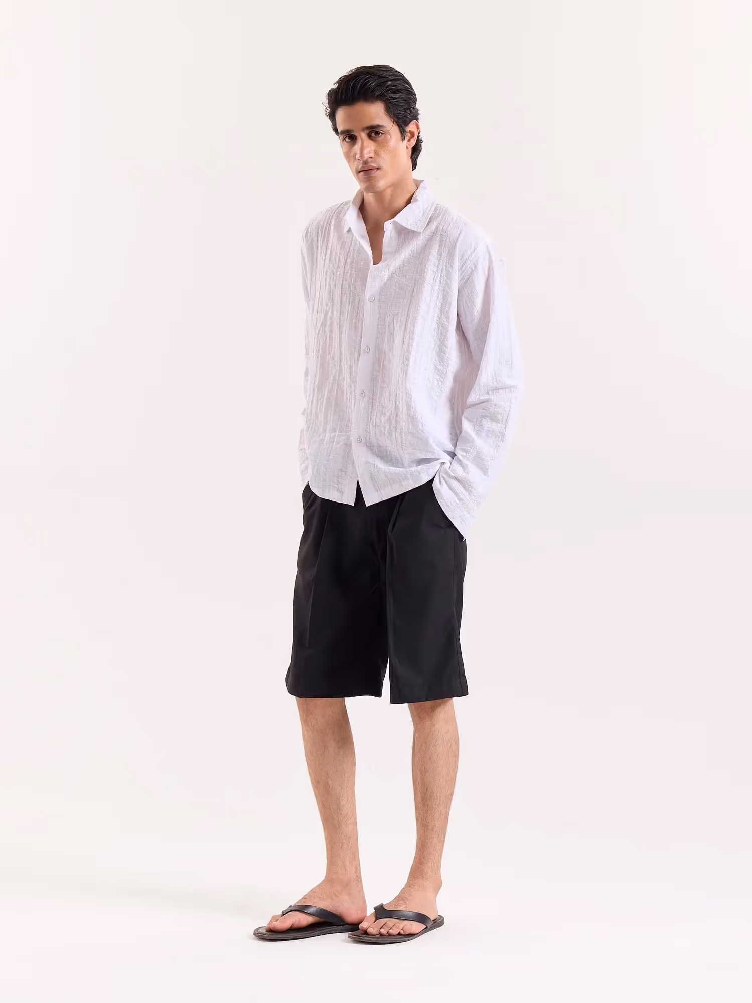 White Textured Cropped Shirt  image 5