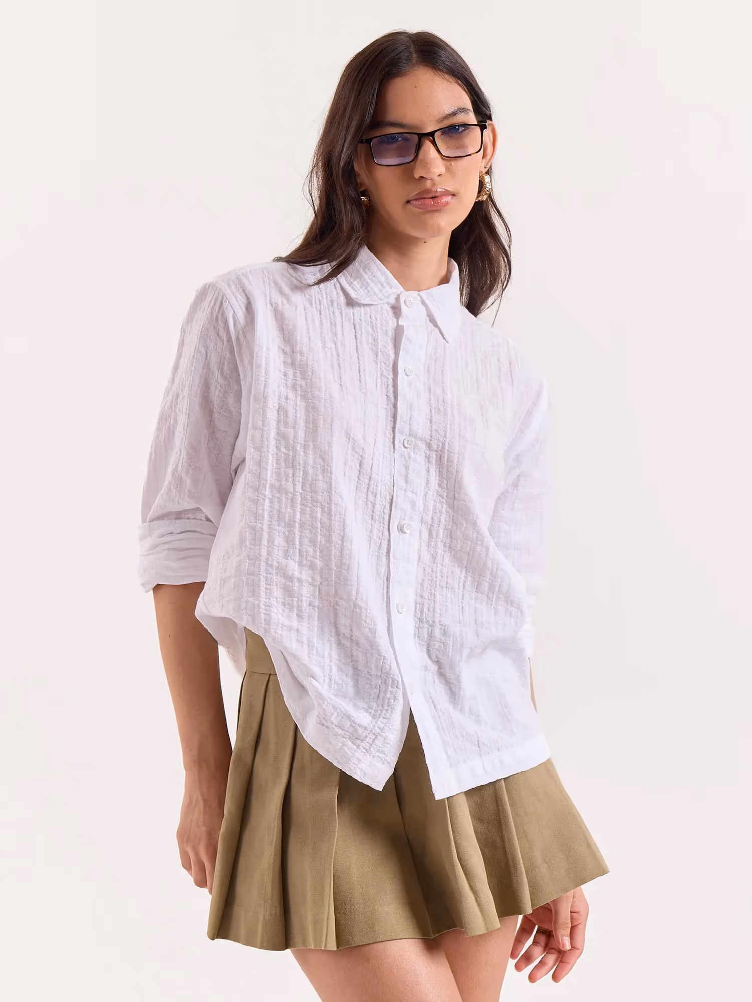 White Textured Cropped Shirt  image 6