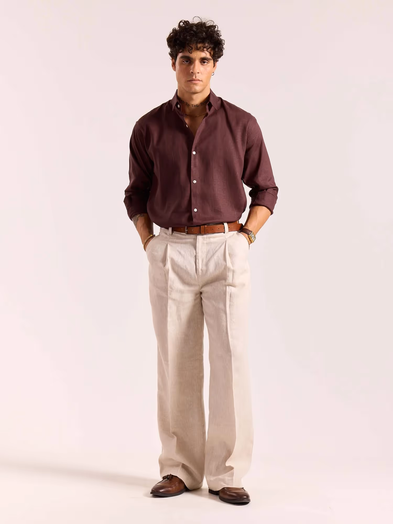 Wine Linen-blend Shirt image 1