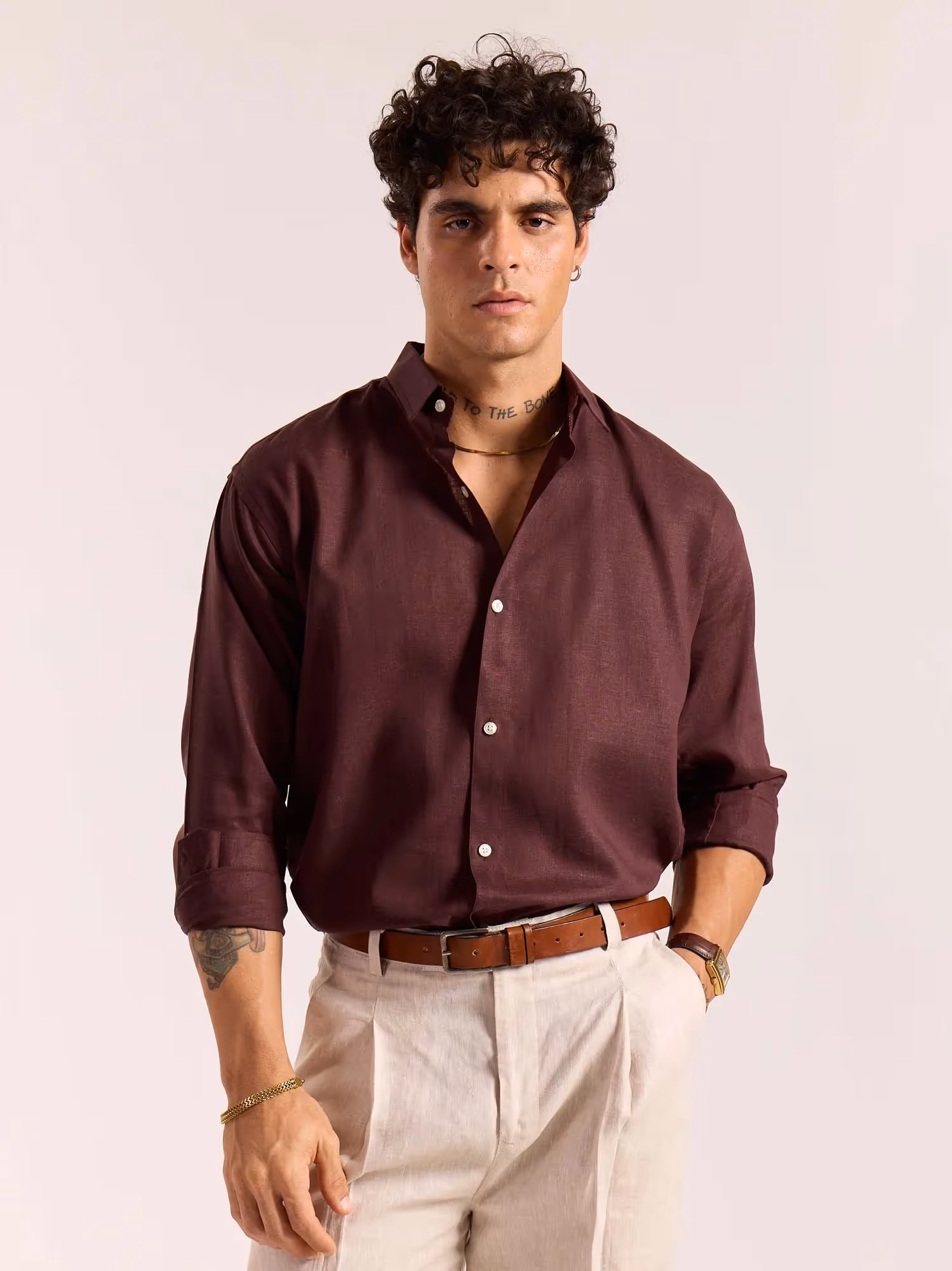 Wine Linen-blend Shirt image 3