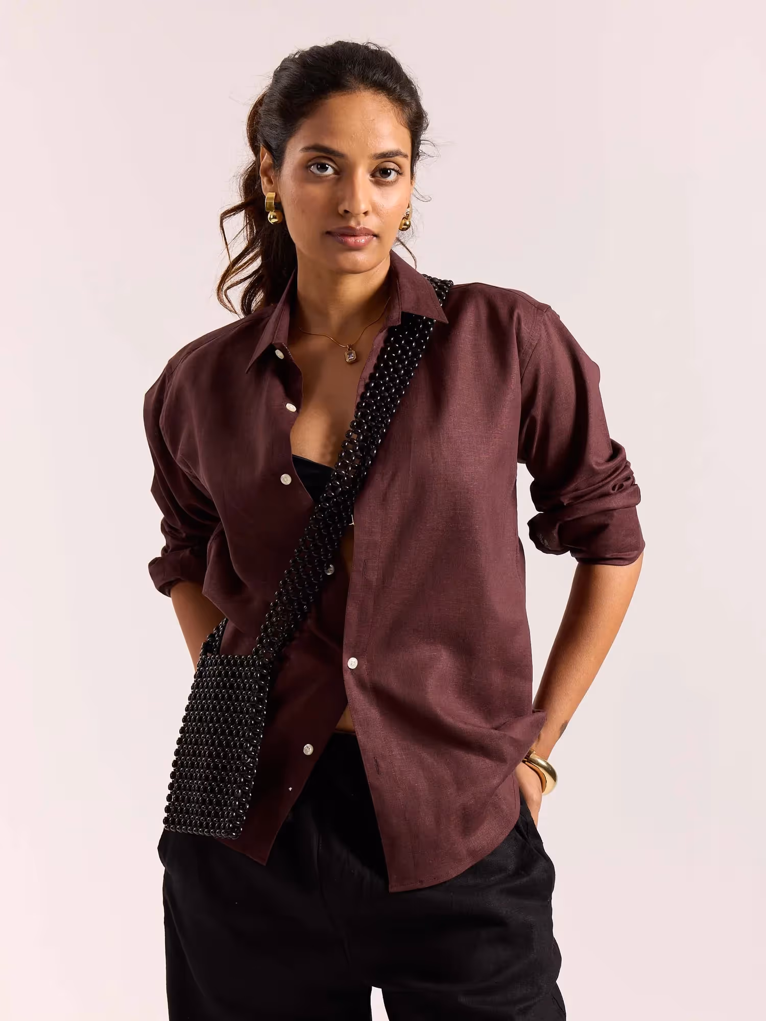 Wine Linen-blend Shirt image 4