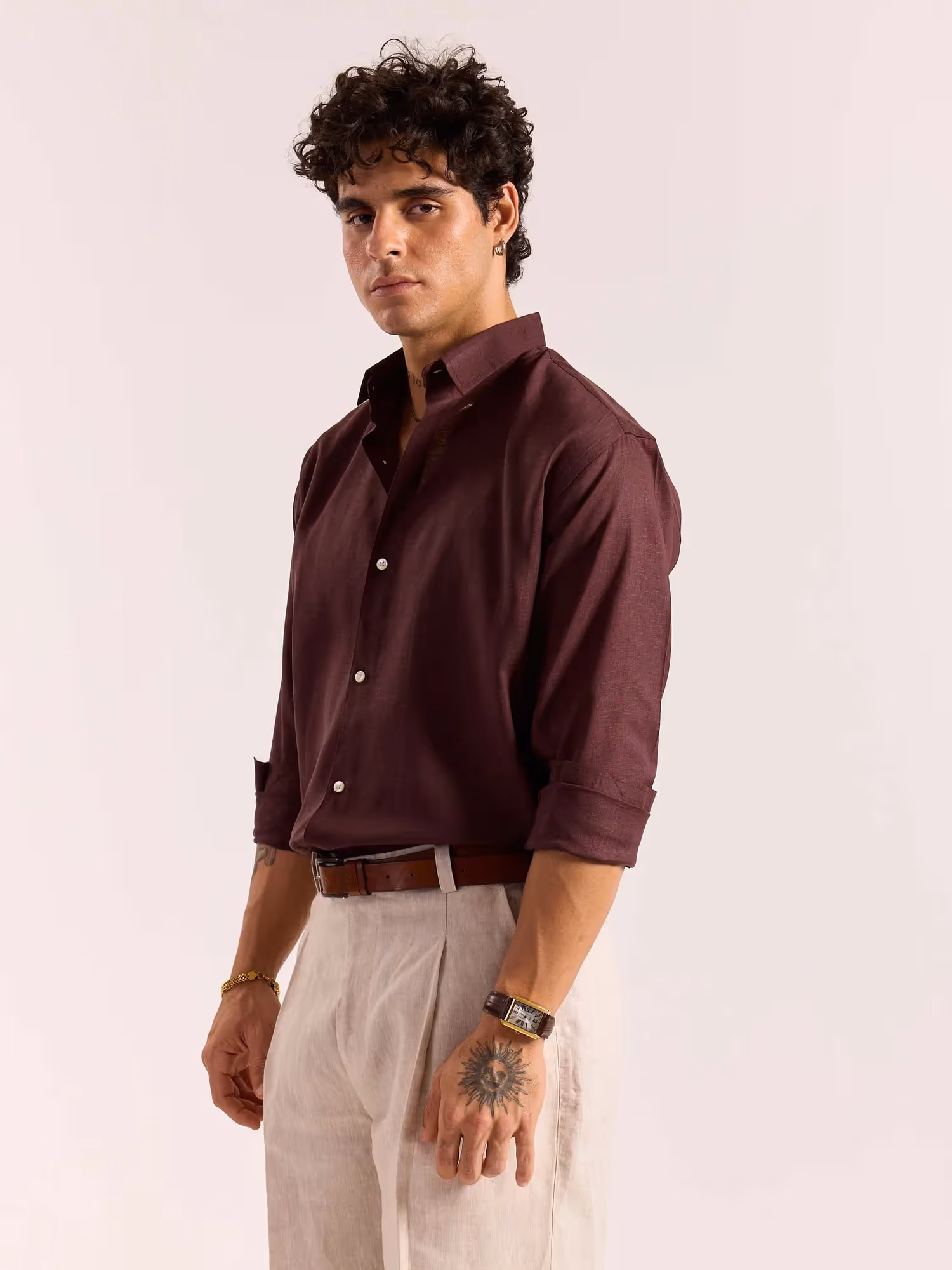 Wine Linen-blend Shirt image 7