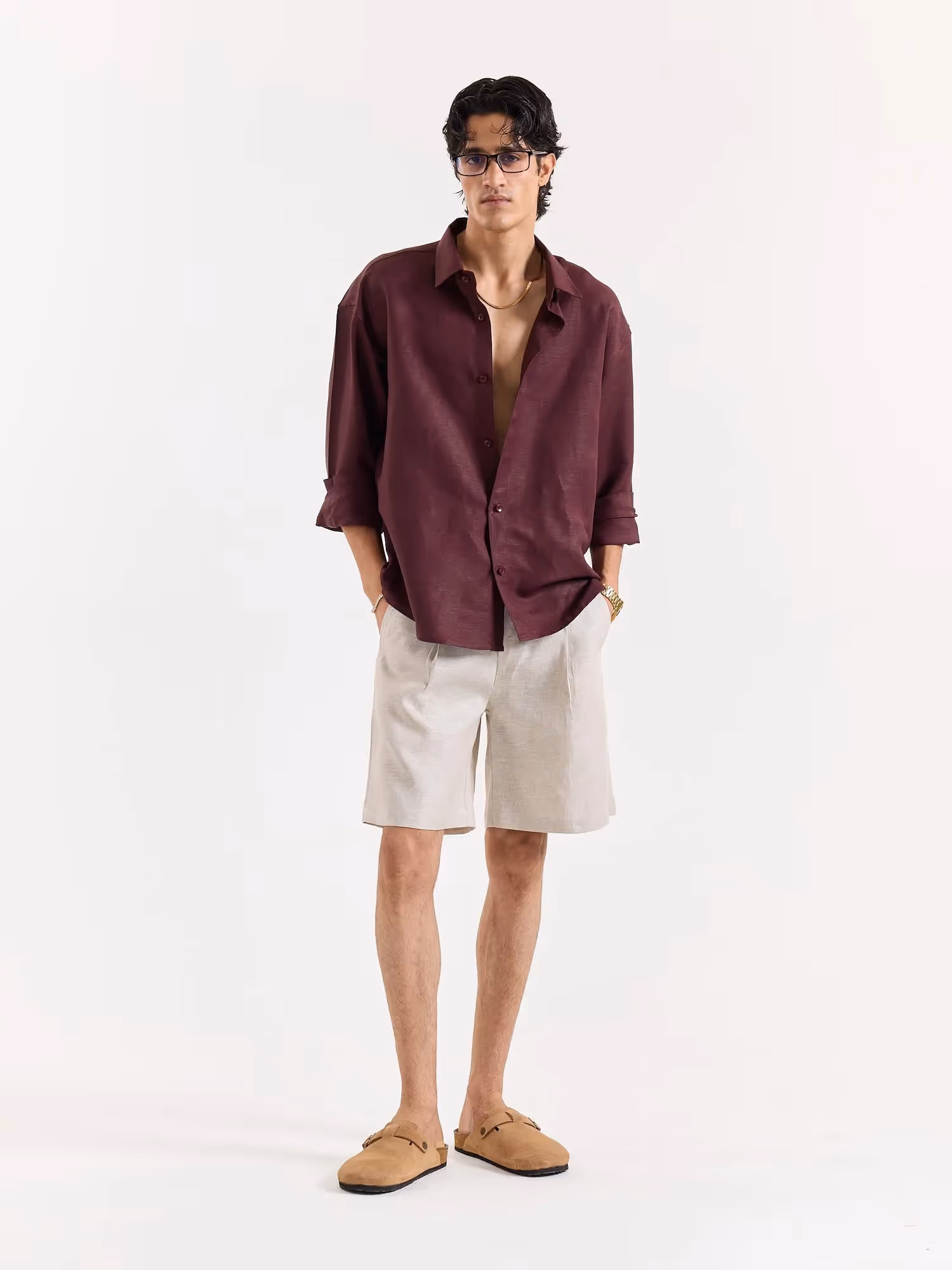 Wine Linen Cropped Shirt image 1