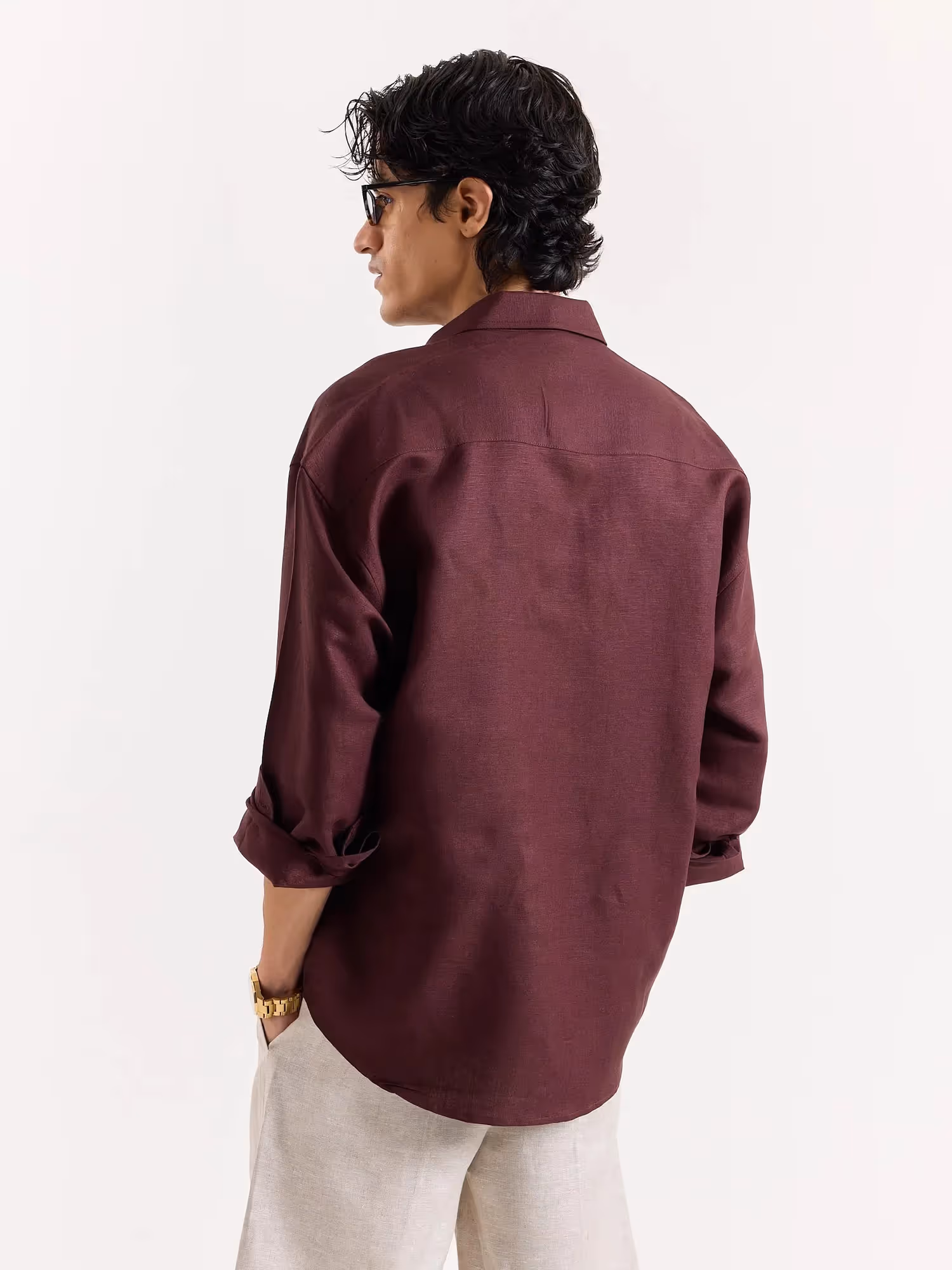 Wine Linen Cropped Shirt image 4