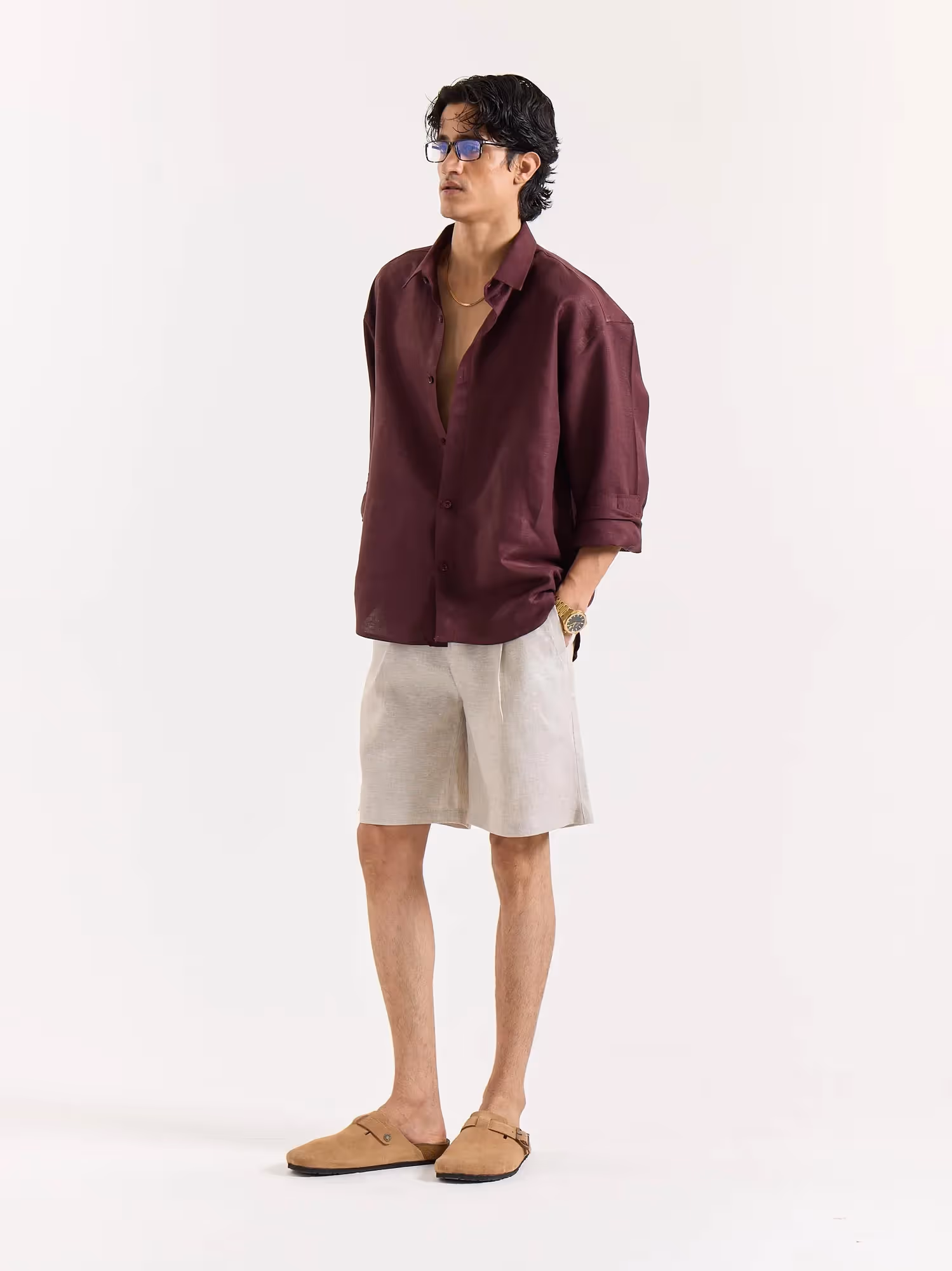 Wine Linen Cropped Shirt image 6