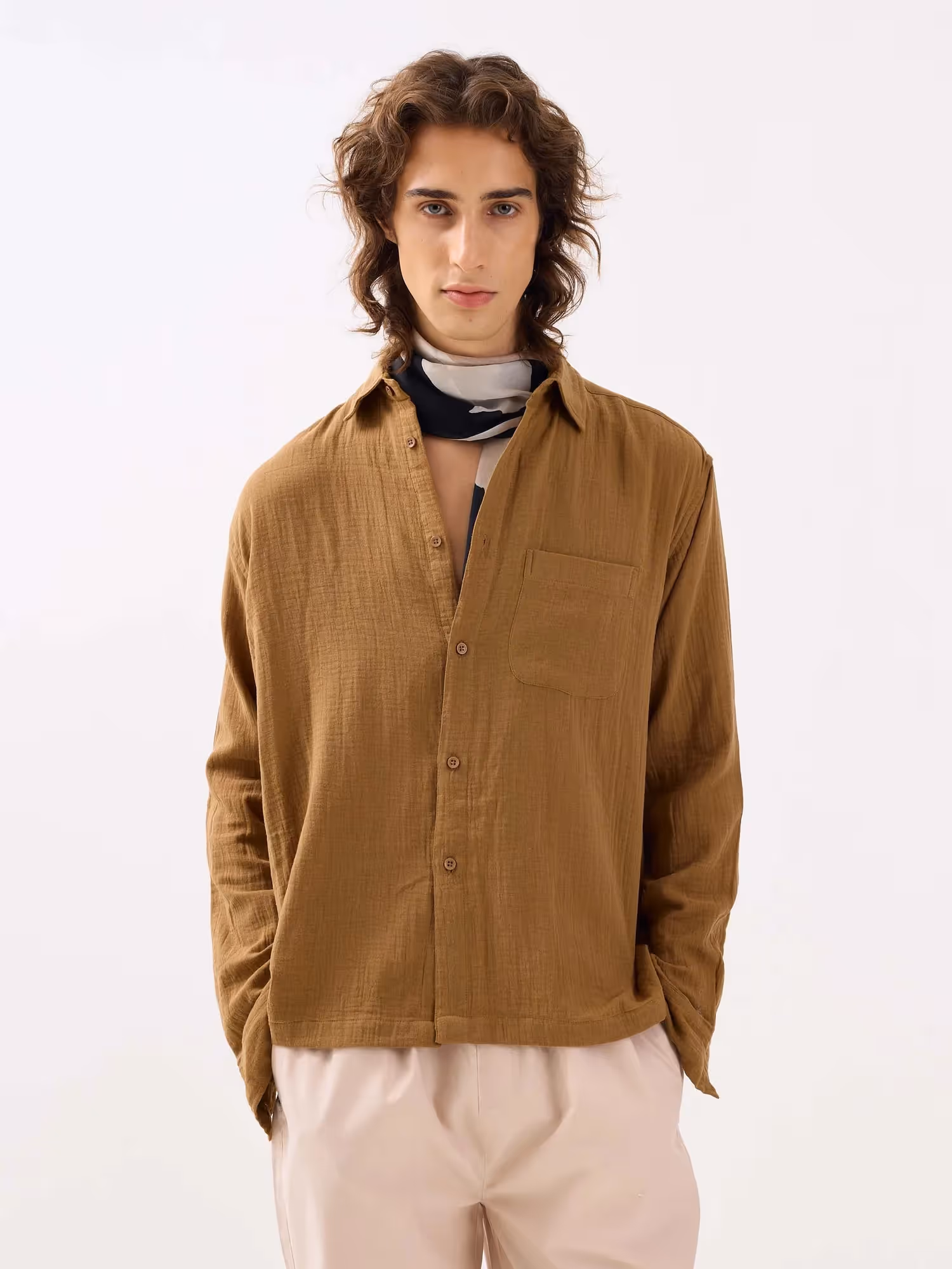 Wood Brown Gauze Holiday Shirt image 2