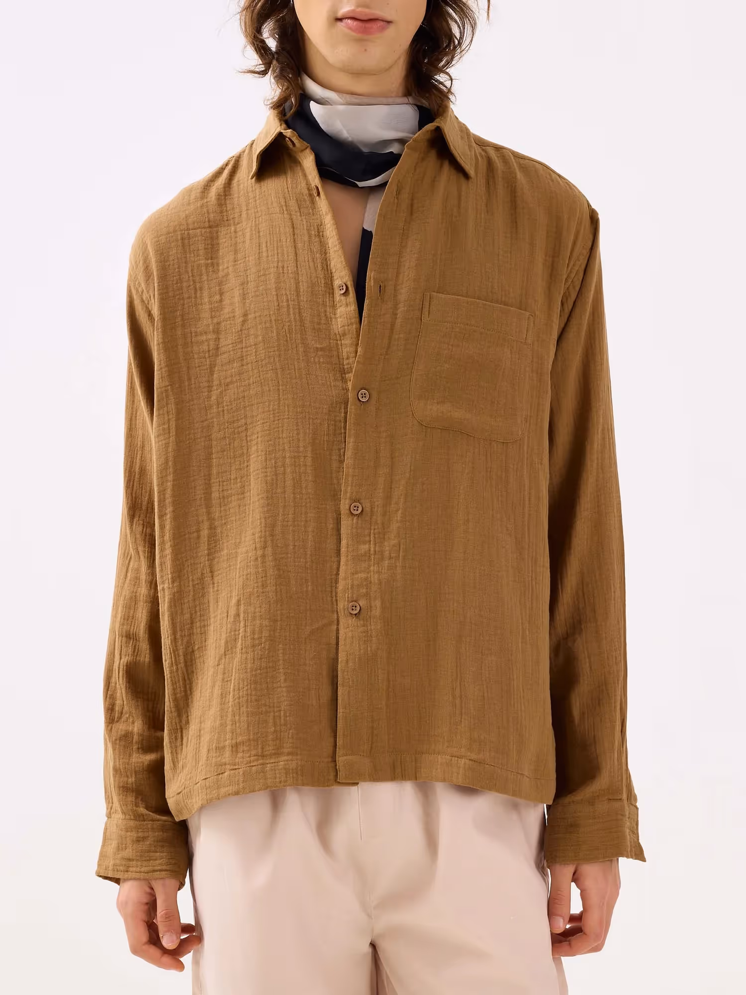 Wood Brown Gauze Holiday Shirt image 3