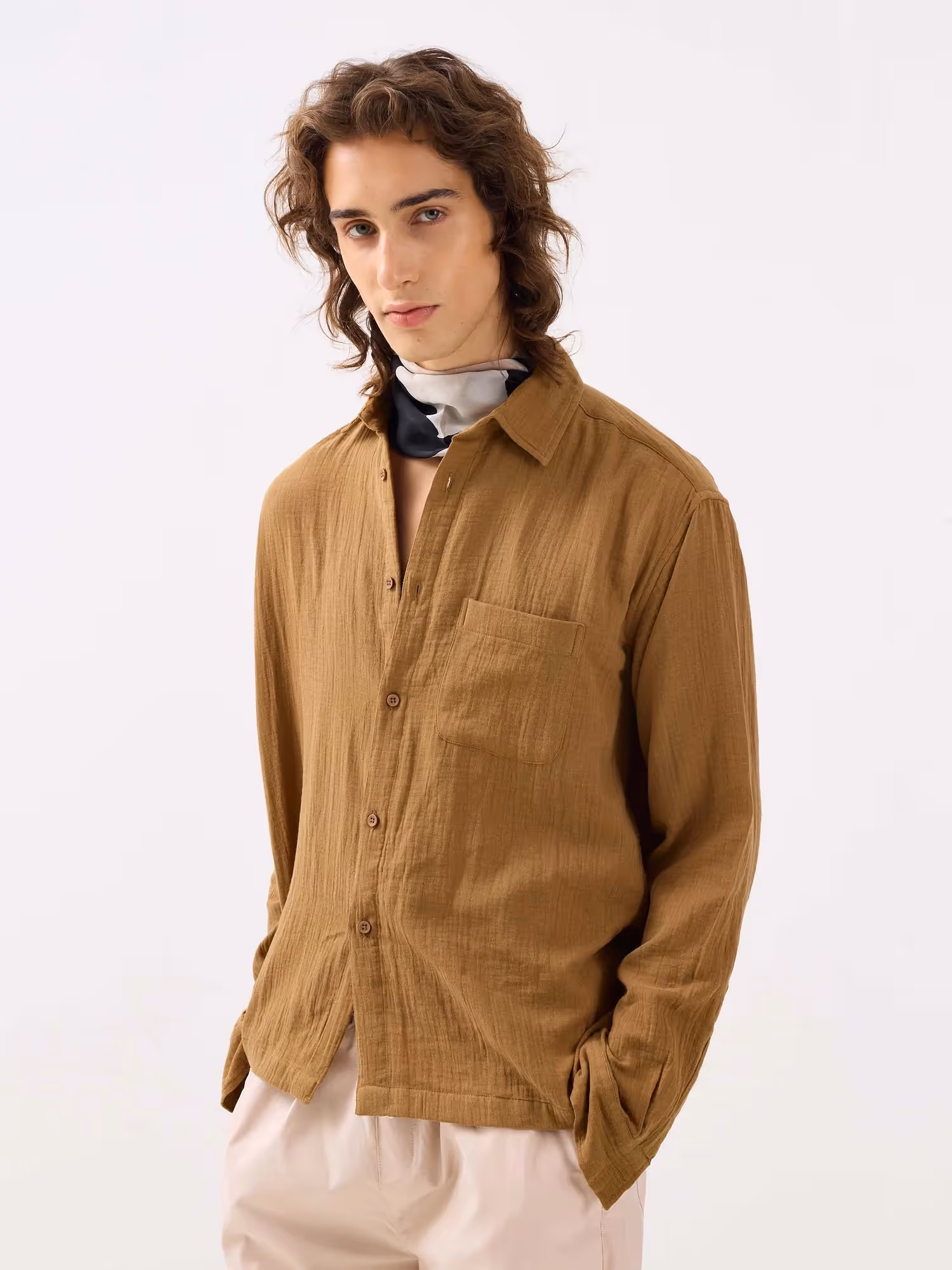 Wood Brown Gauze Holiday Shirt image 4