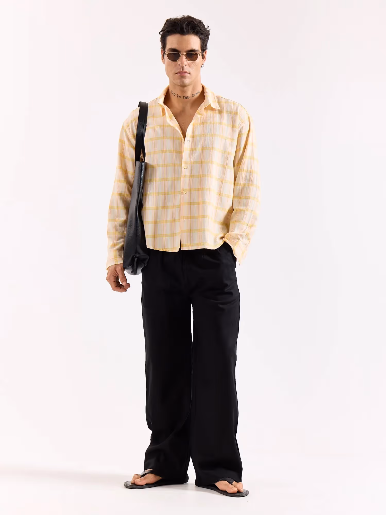 Yellow & Pink Checked Textured Oversized Shirt image 1