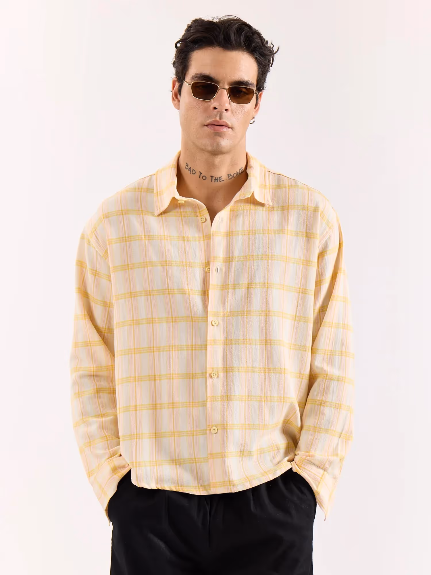 Yellow & Pink Checked Textured Oversized Shirt image 3