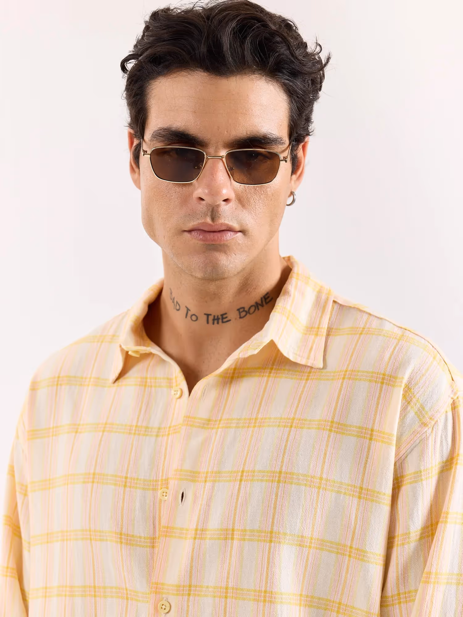 Yellow & Pink Checked Textured Oversized Shirt image 5