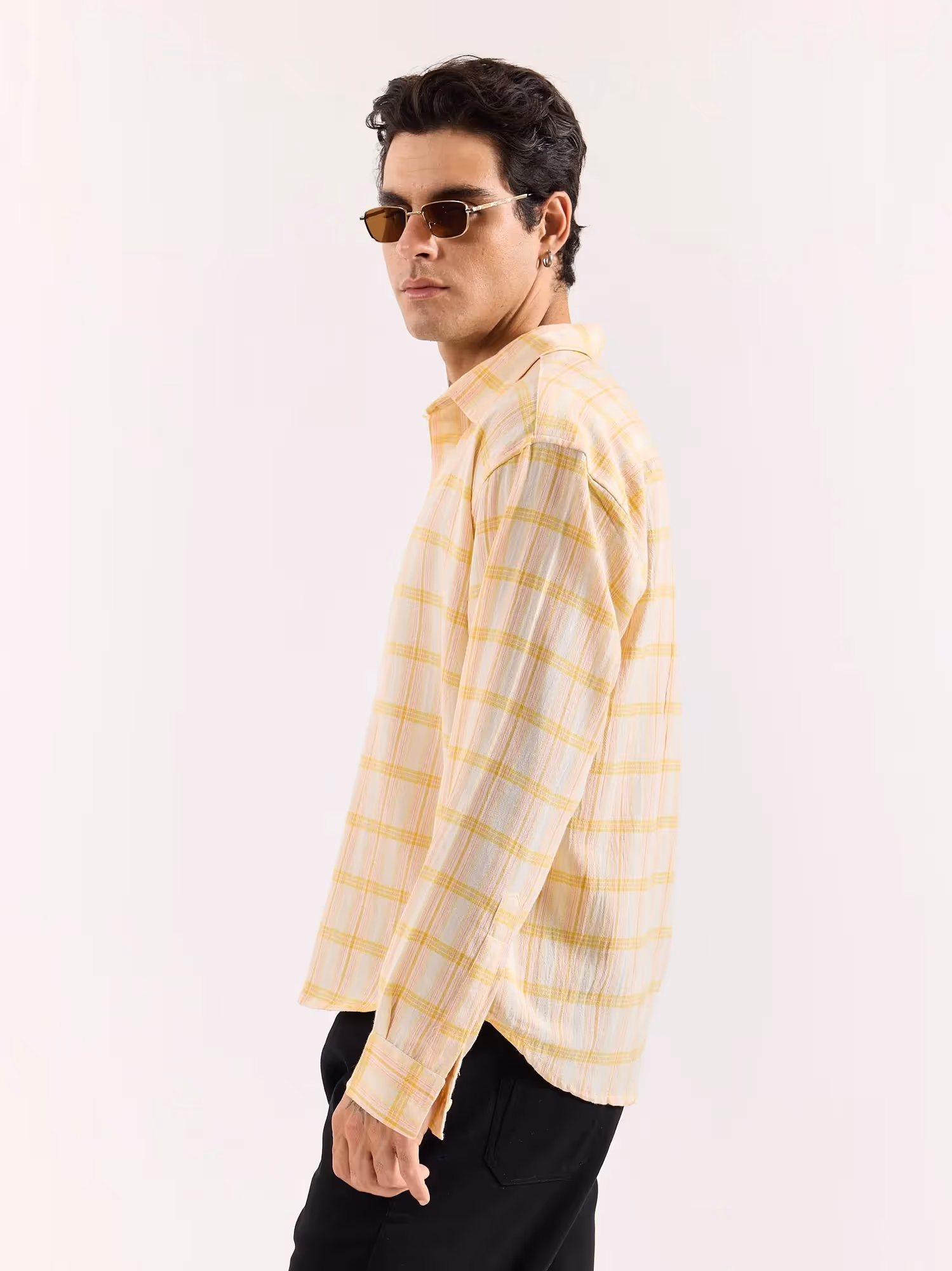 Yellow & Pink Checked Textured Oversized Shirt image 7