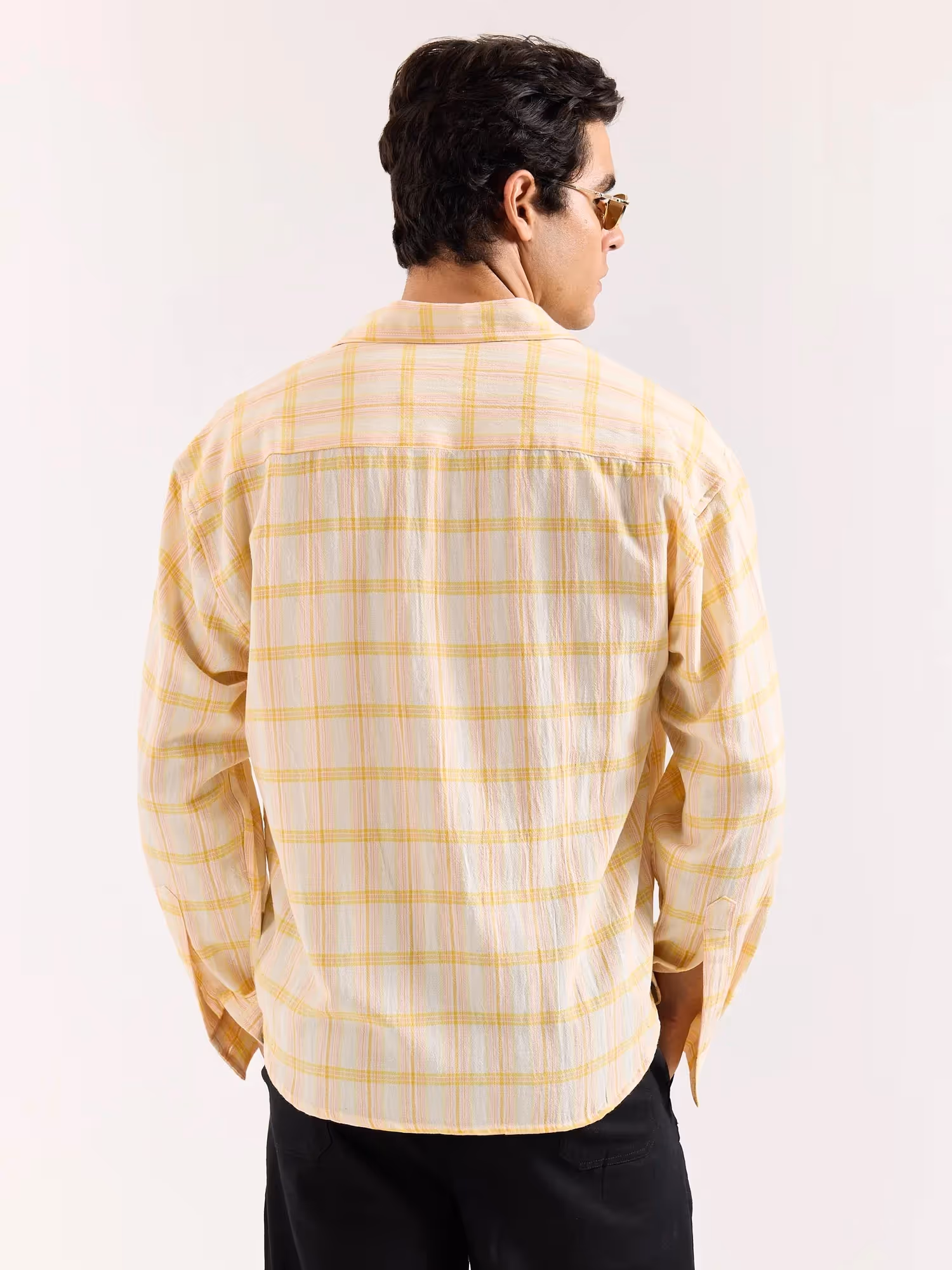 Yellow & Pink Checked Textured Oversized Shirt image 8