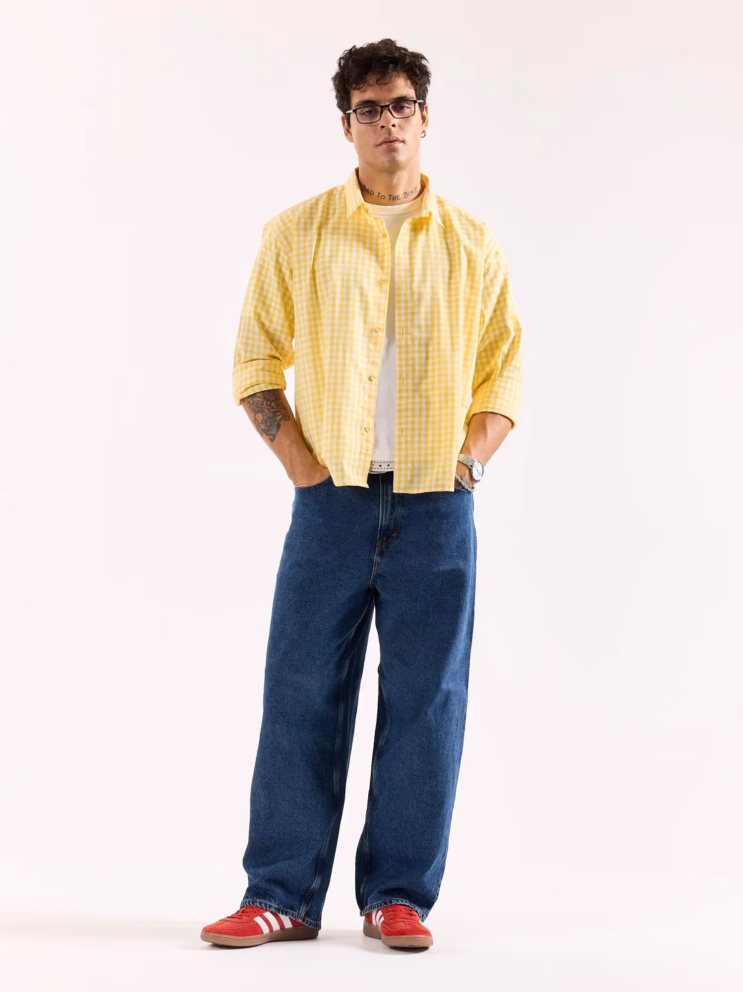 Yellow & White Checkered Poplin Oversized Shirt image 1
