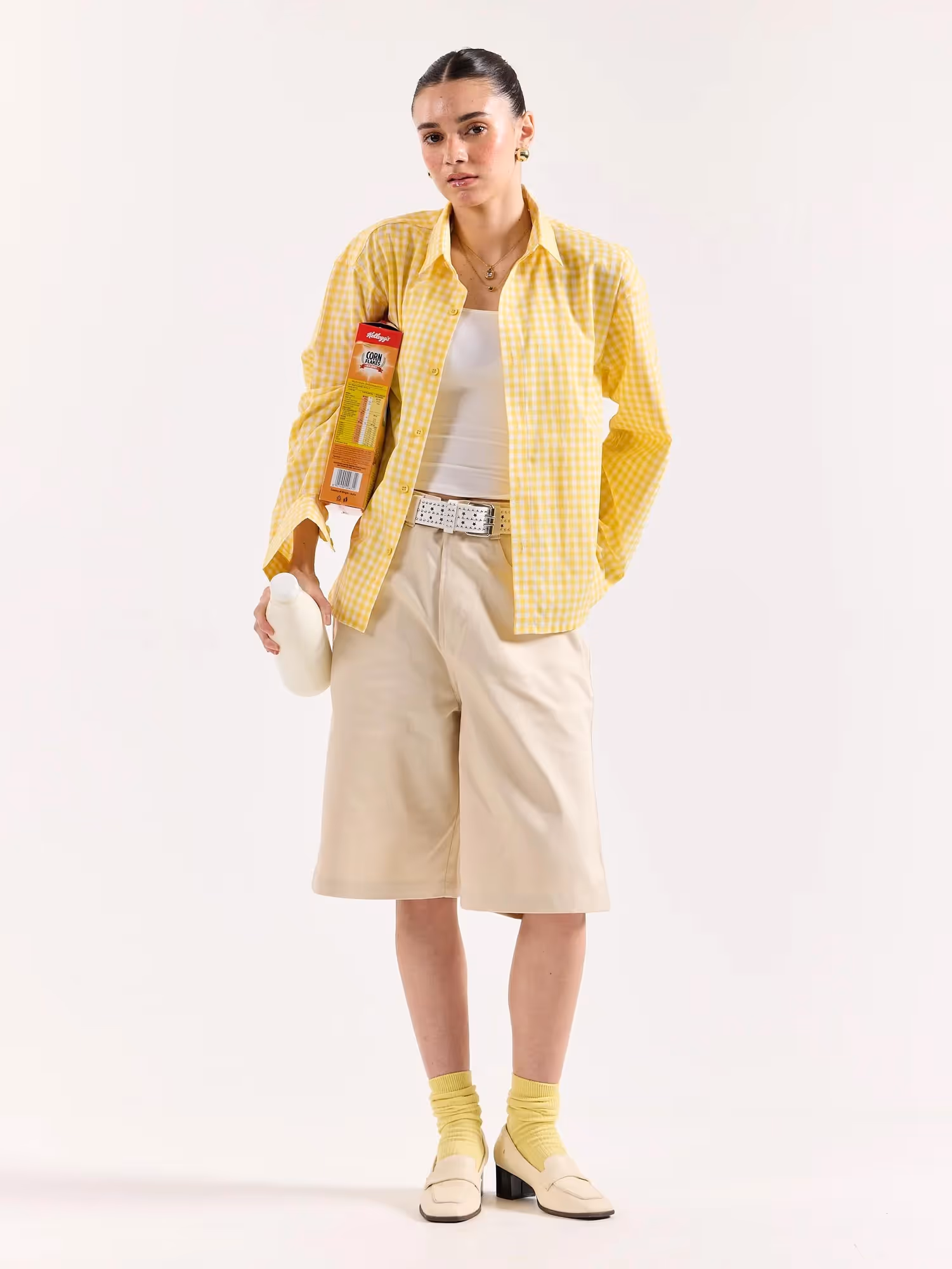Yellow & White Checkered Poplin Oversized Shirt image 2
