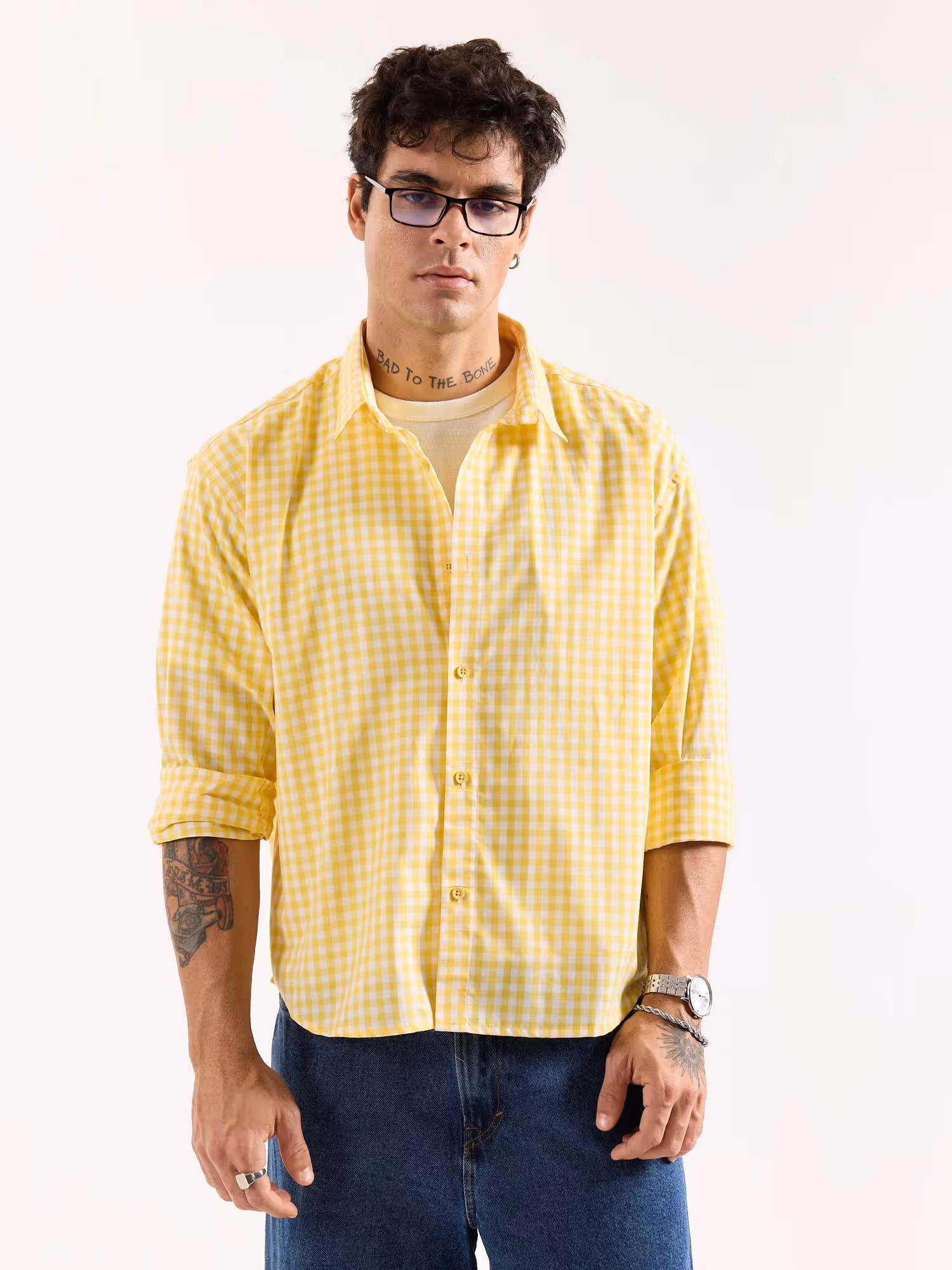 Yellow & White Checkered Poplin Oversized Shirt image 3