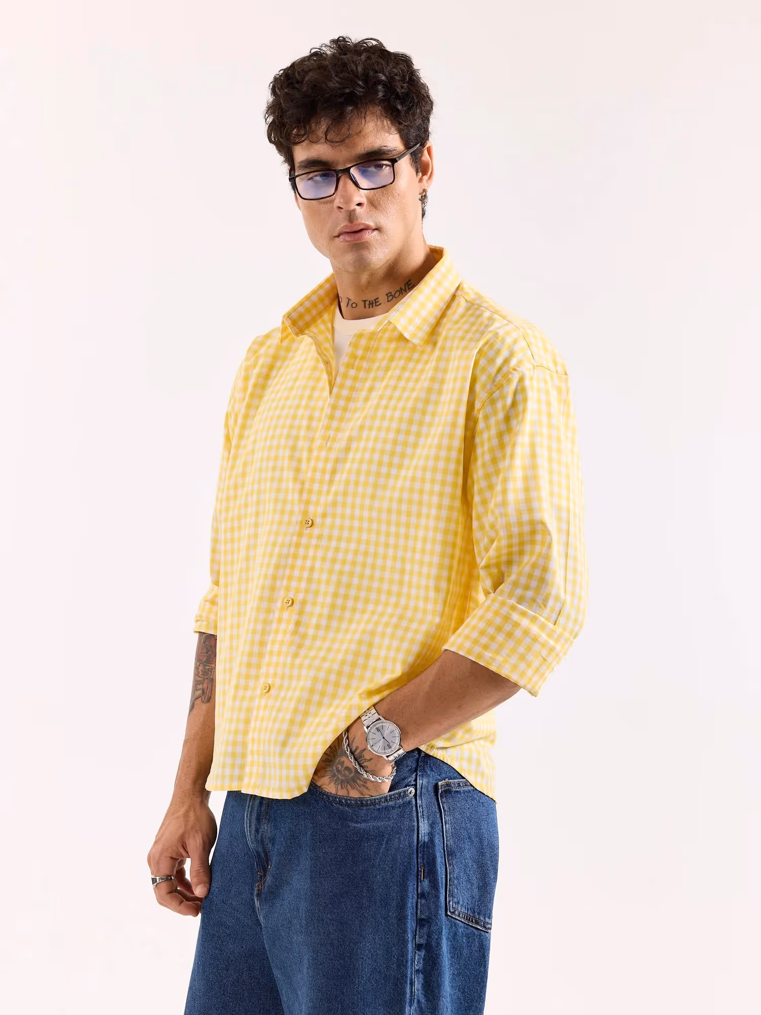 Yellow & White Checkered Poplin Oversized Shirt image 6