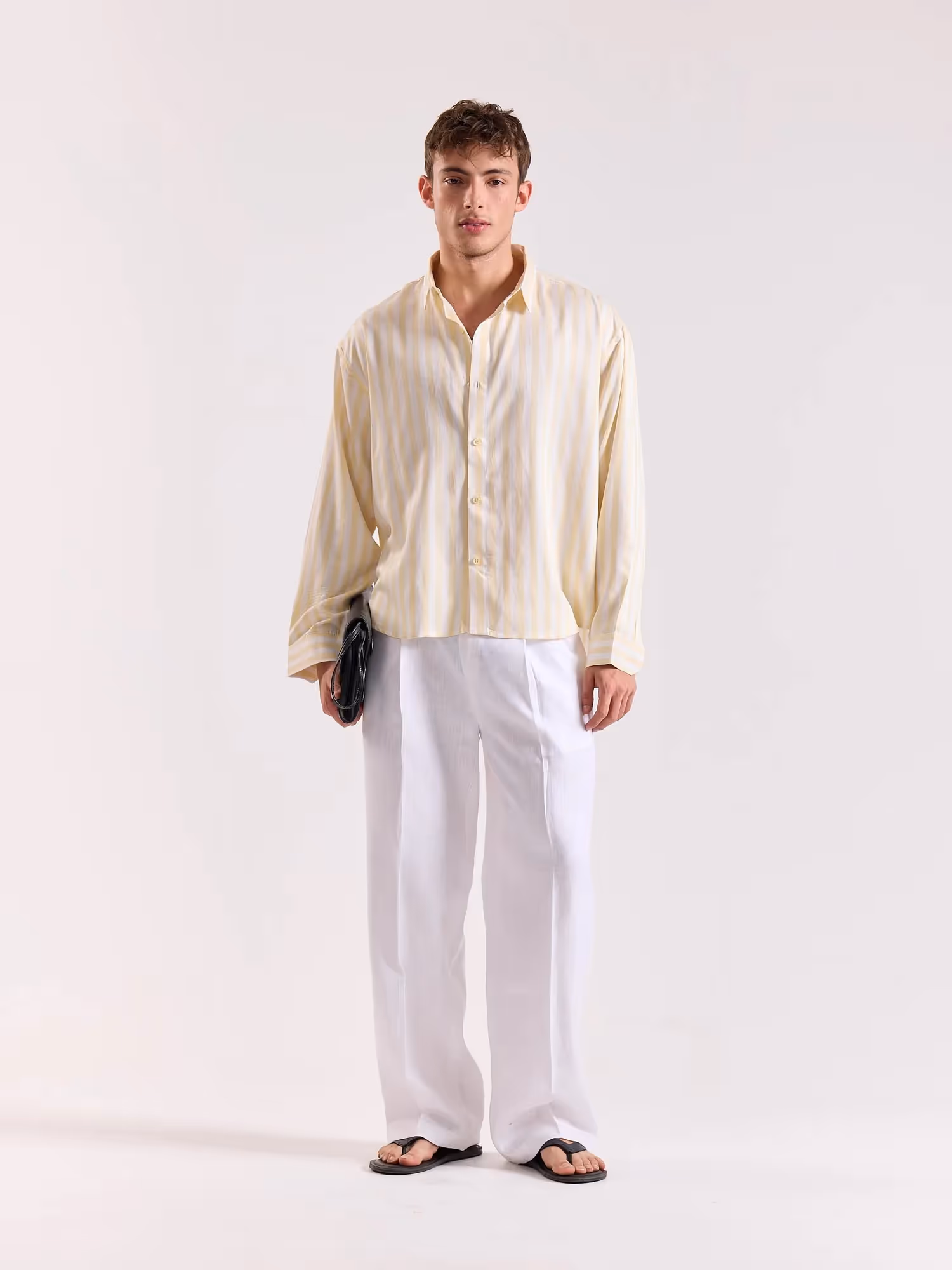 Yellow & White Striped Drape Shirt image 1