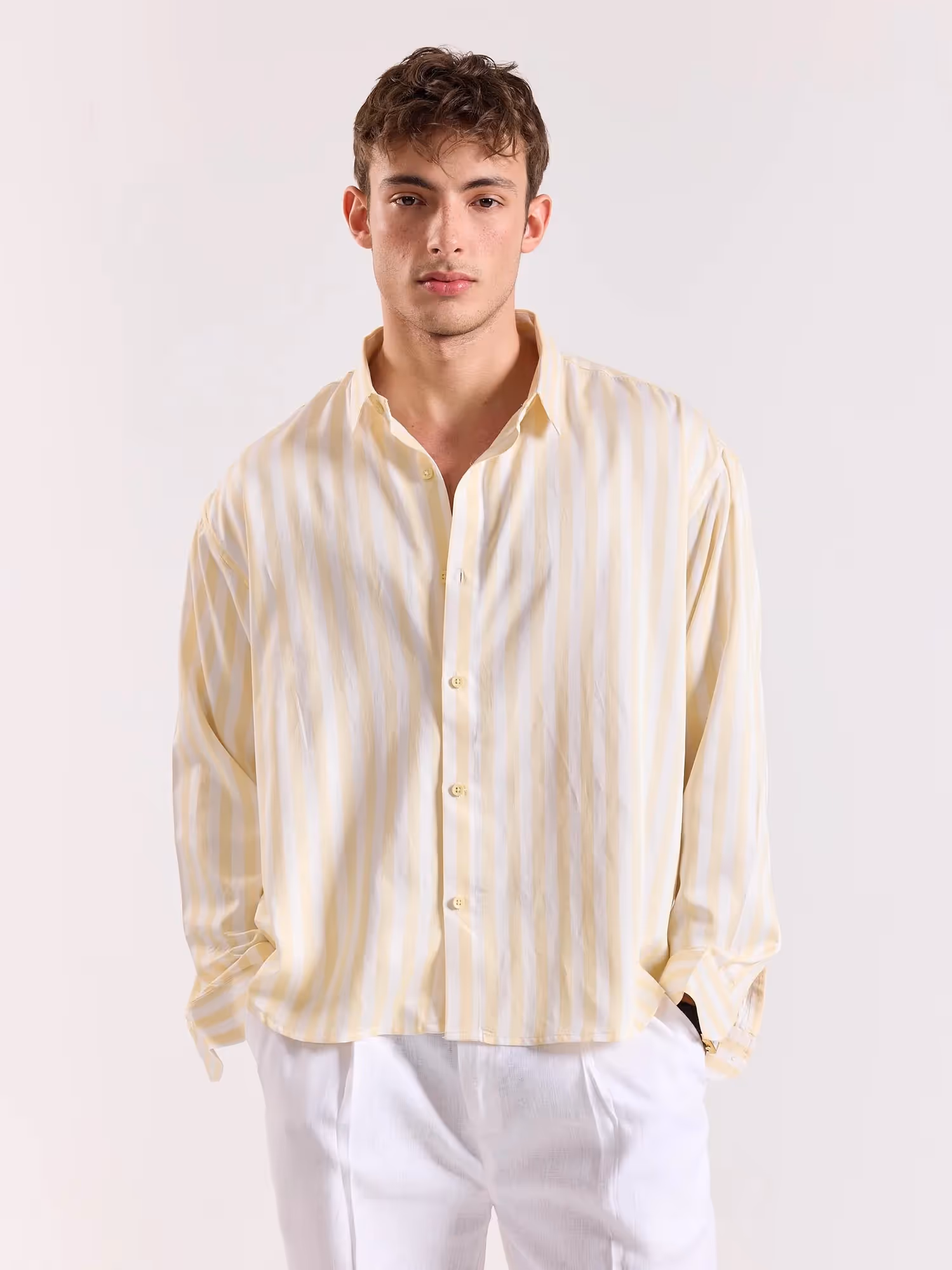 Yellow & White Striped Drape Shirt image 2