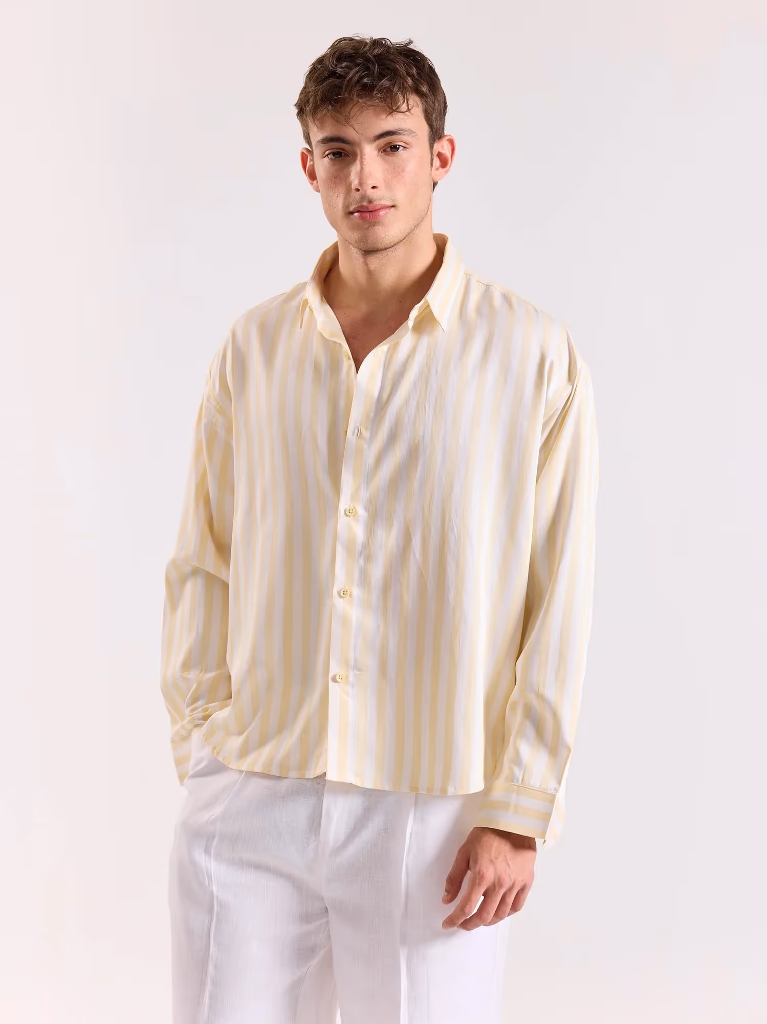 Yellow & White Striped Drape Shirt image 3