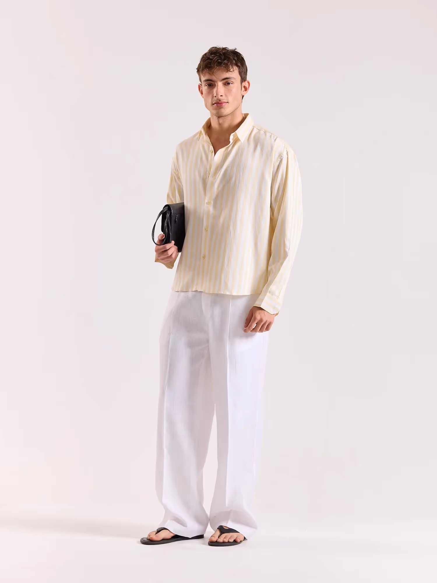 Yellow & White Striped Drape Shirt image 5
