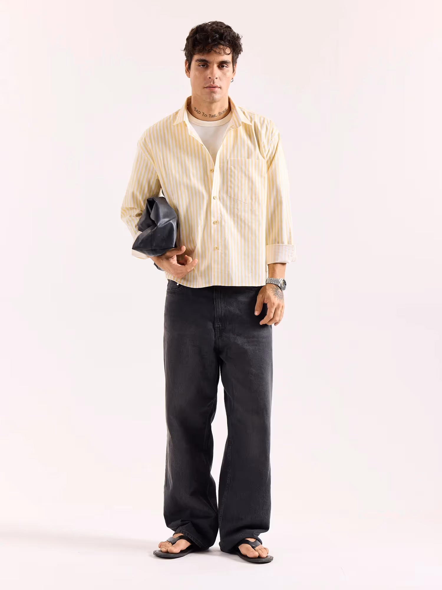 Yellow & White Striped Poplin Oversized Shirt image 1