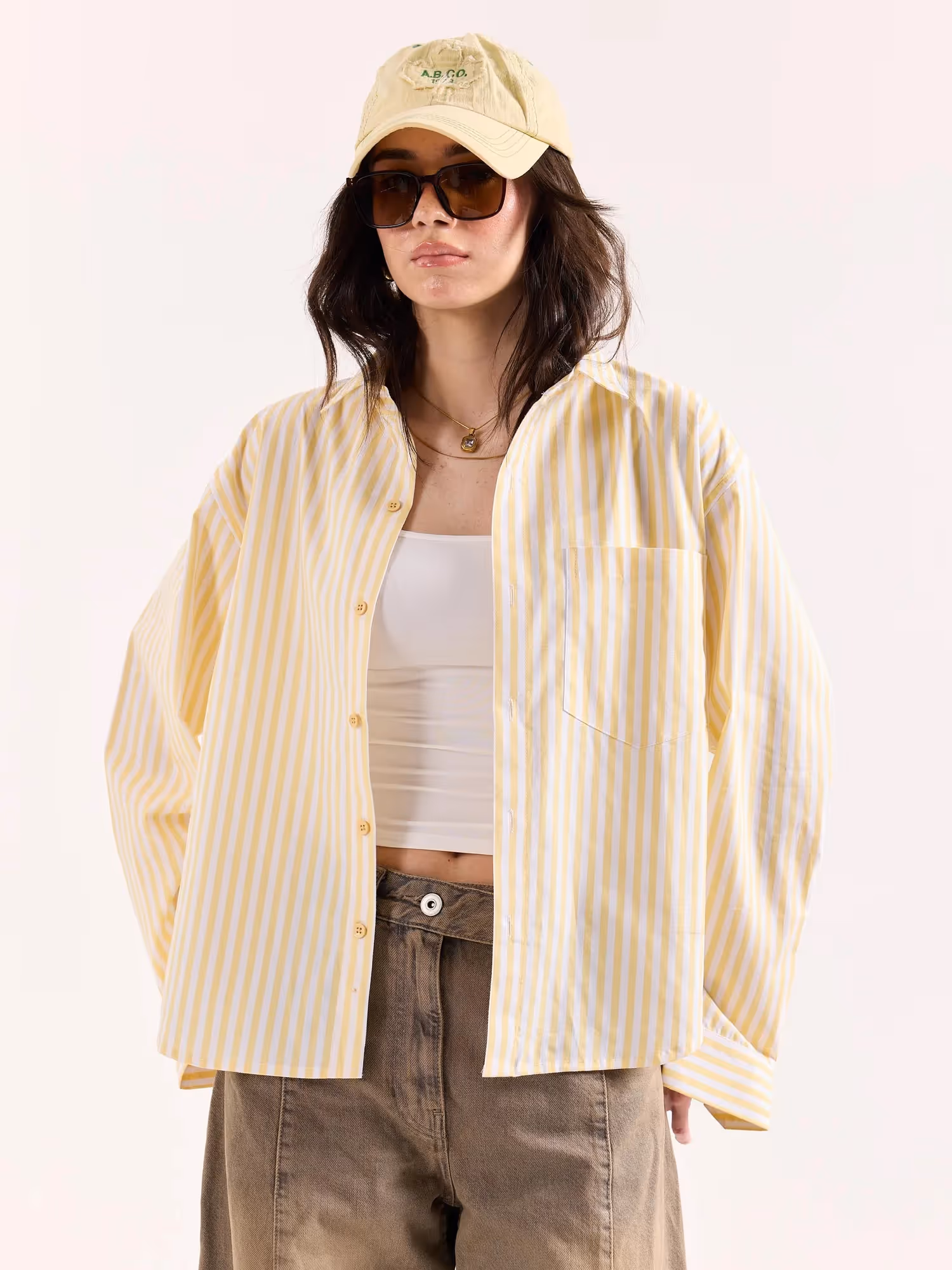 Yellow & White Striped Poplin Oversized Shirt image 4