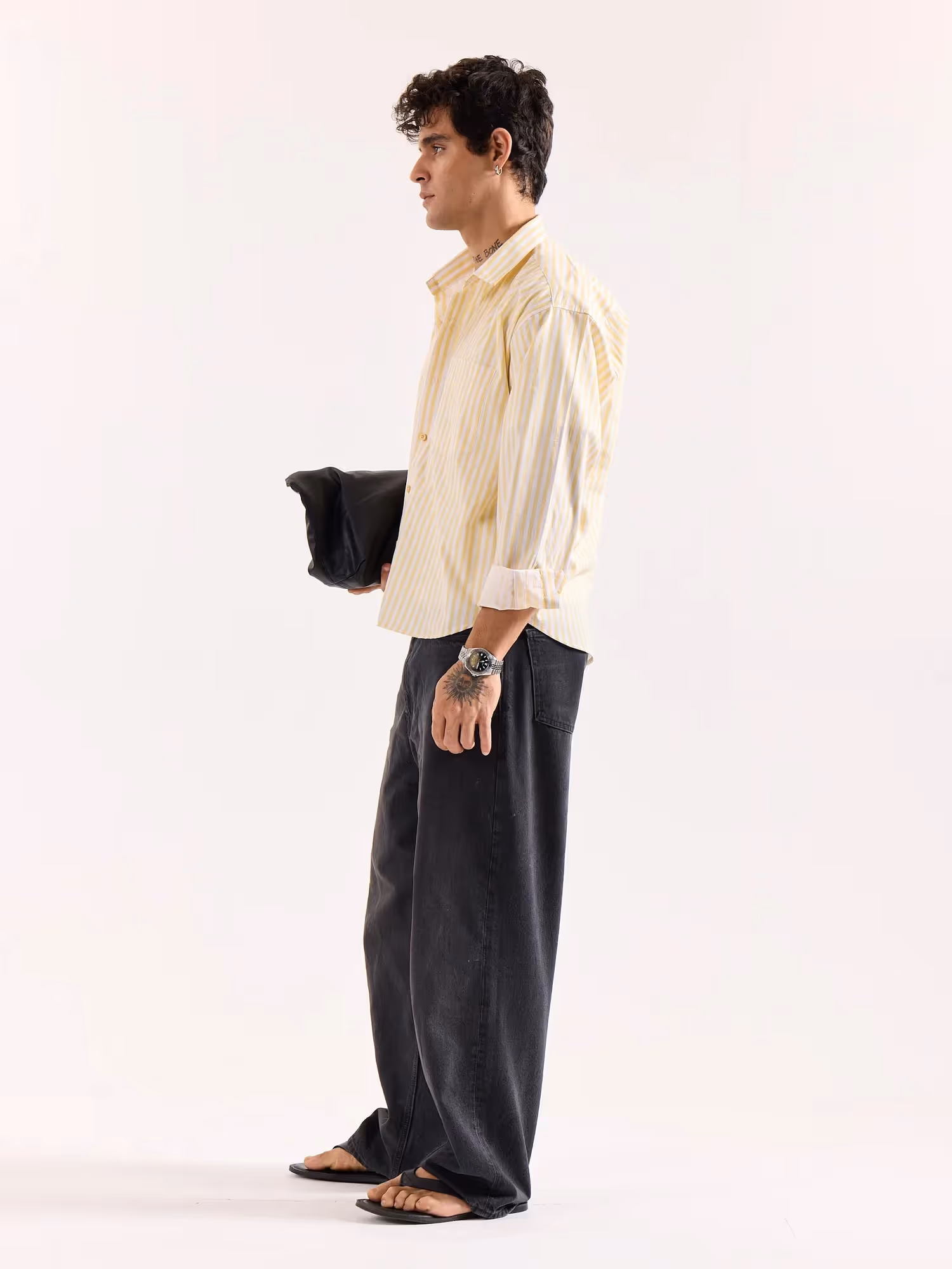 Yellow & White Striped Poplin Oversized Shirt image 6