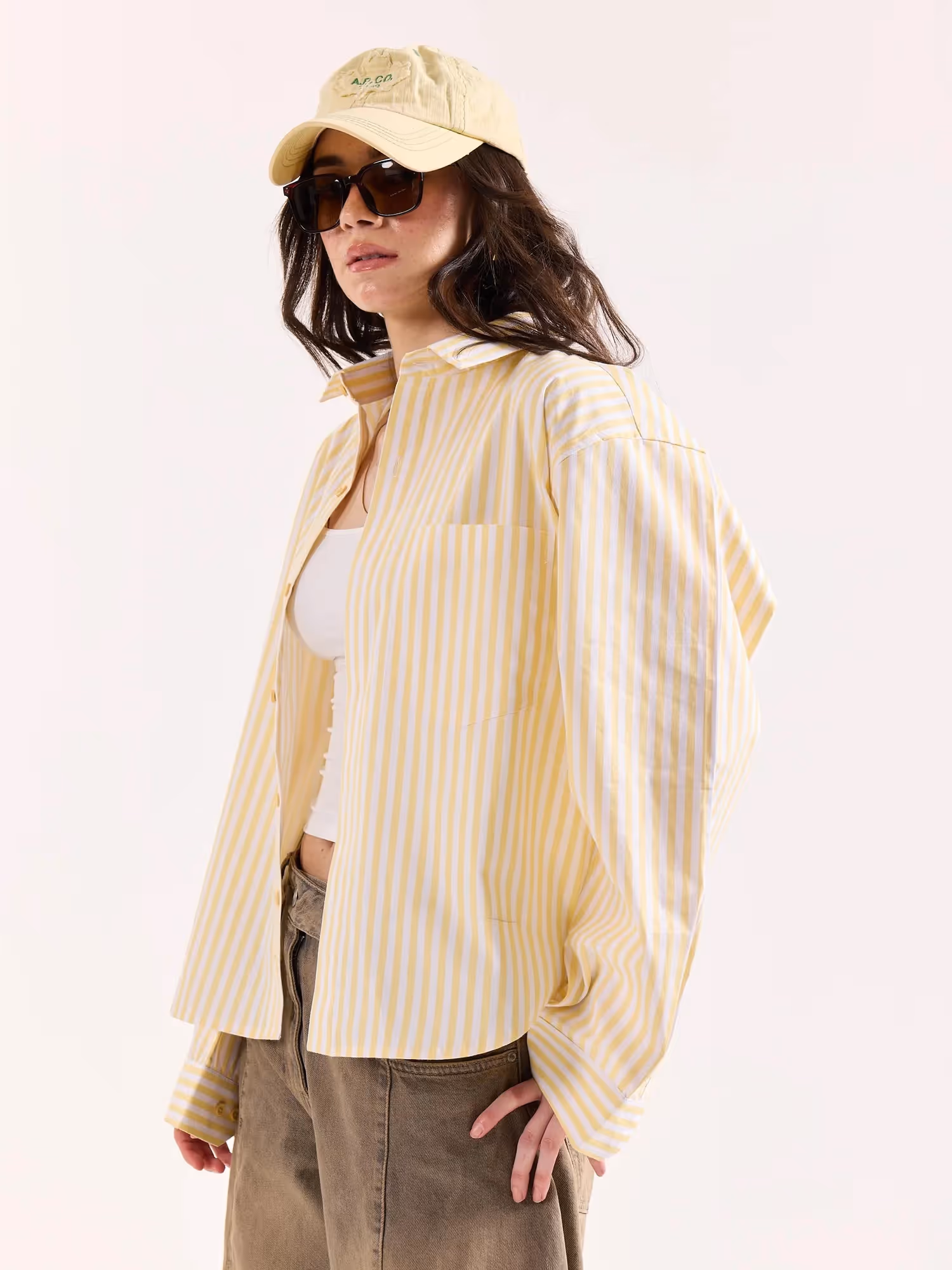 Yellow & White Striped Poplin Oversized Shirt image 7