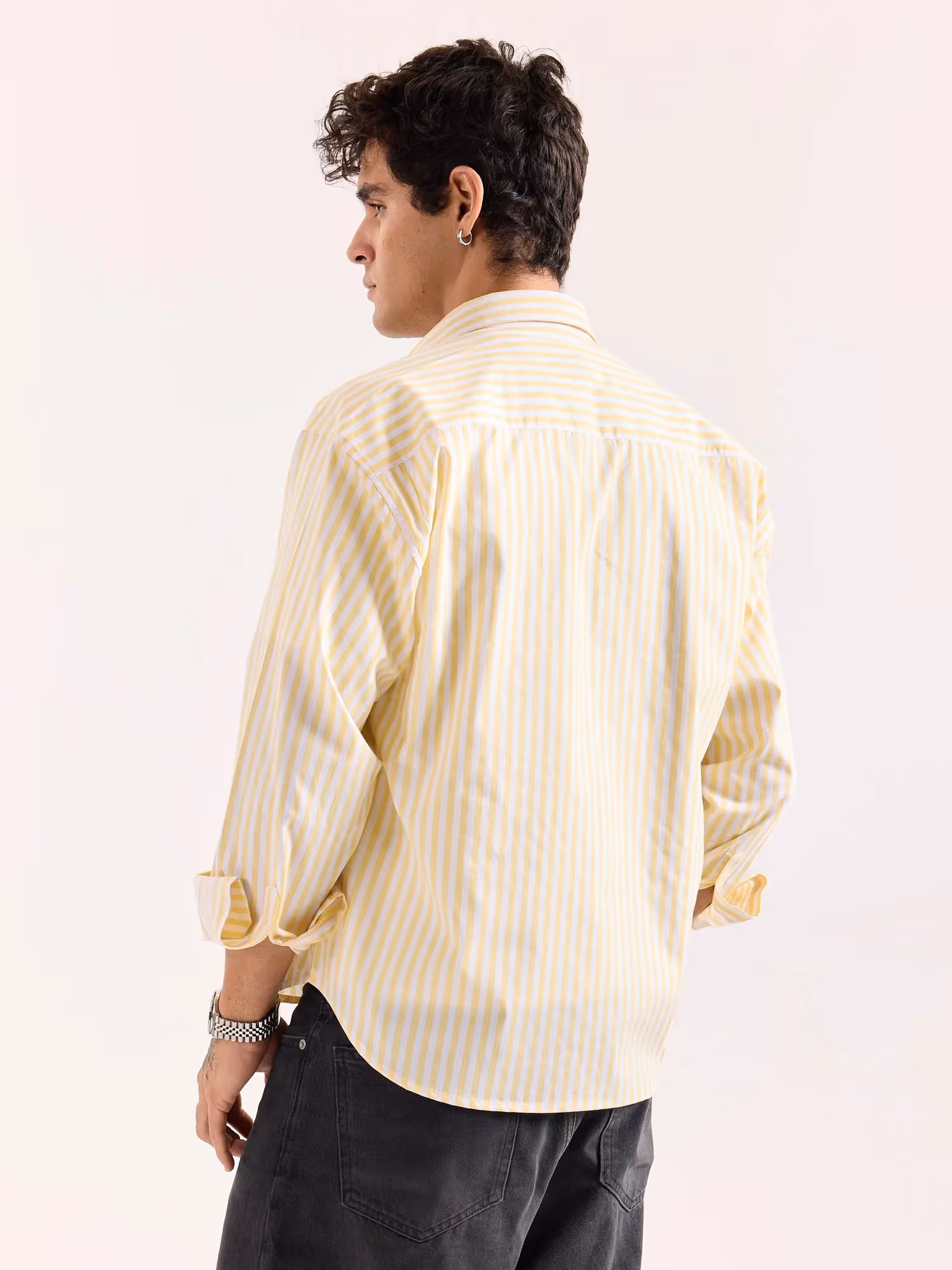 Yellow & White Striped Poplin Oversized Shirt image 8