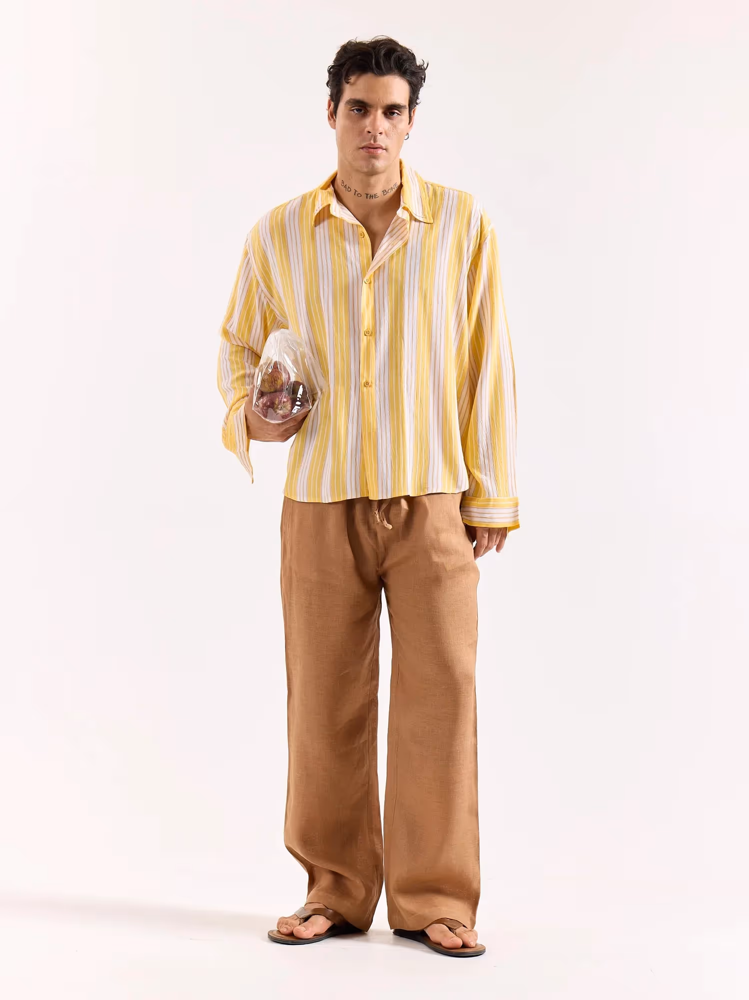 Yellow & White Striped Textured Oversized Shirt image 1