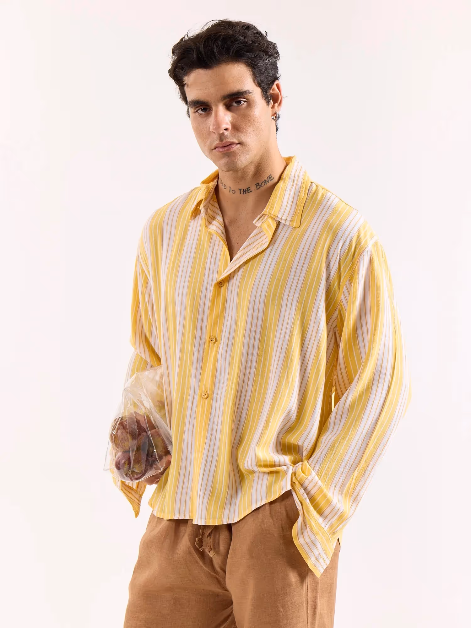 Yellow & White Striped Textured Oversized Shirt image 5