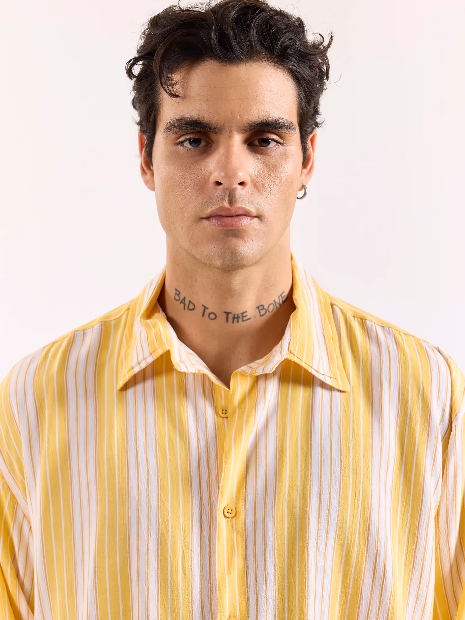 Yellow & White Striped Textured Oversized Shirt image 6