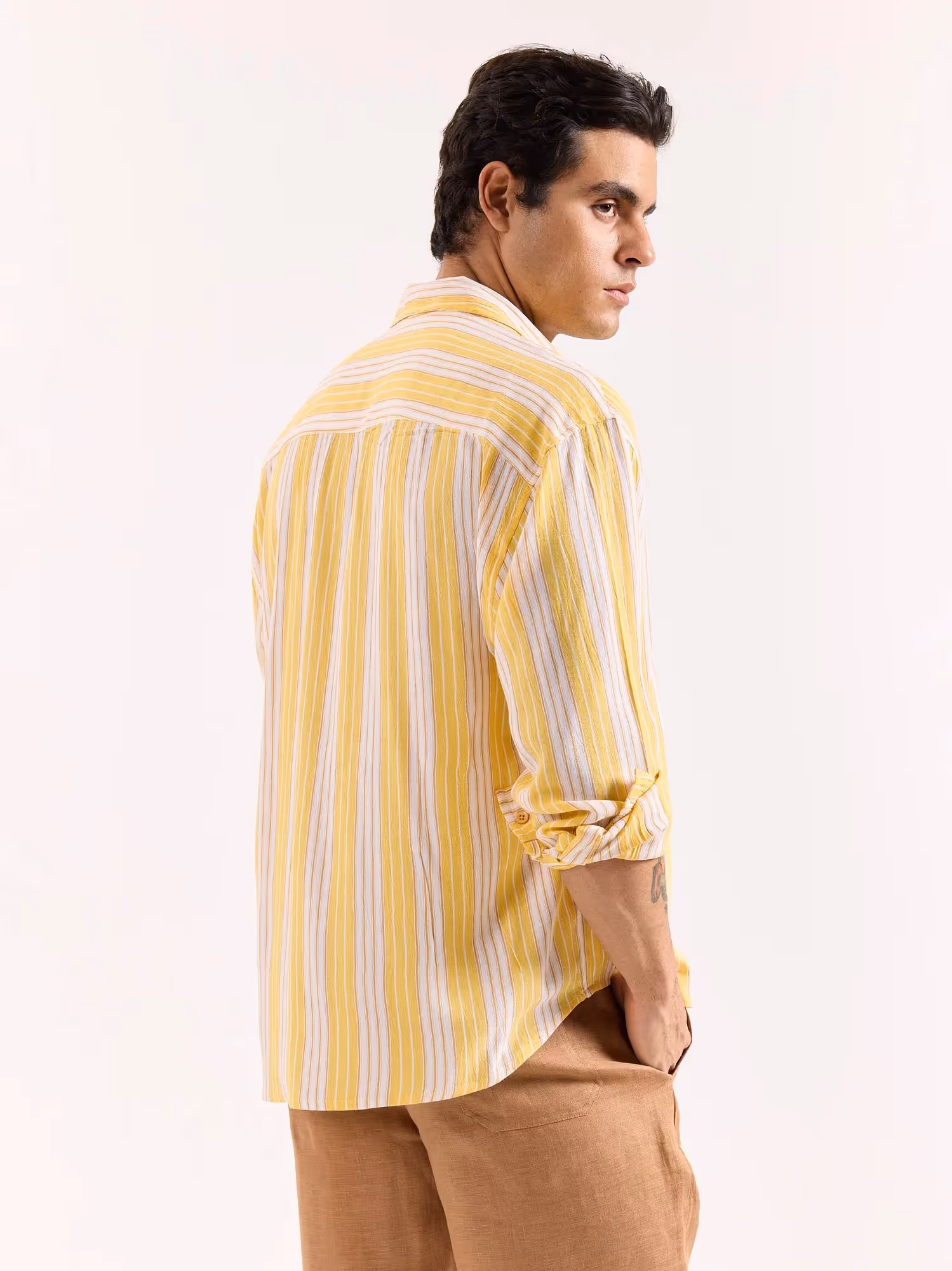 Yellow & White Striped Textured Oversized Shirt image 8