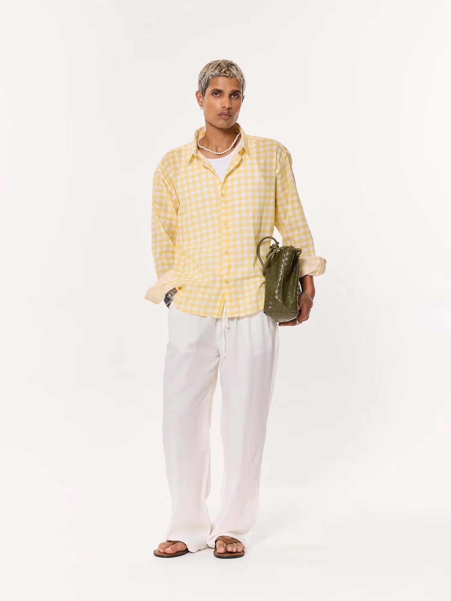 Yellow Box Checkered Oversized Cropped Shirt image 1