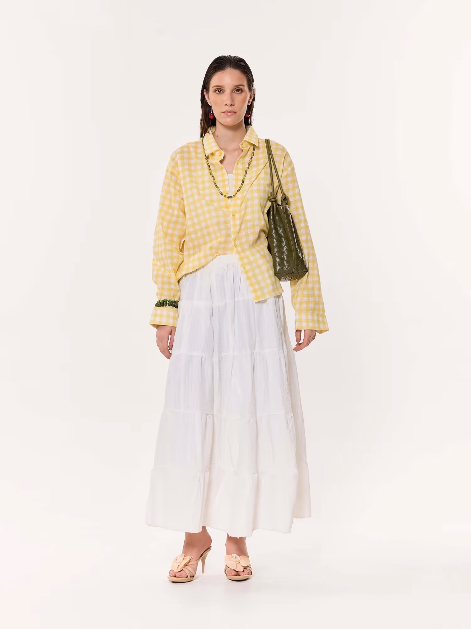 Yellow Box Checkered Oversized Cropped Shirt image 2