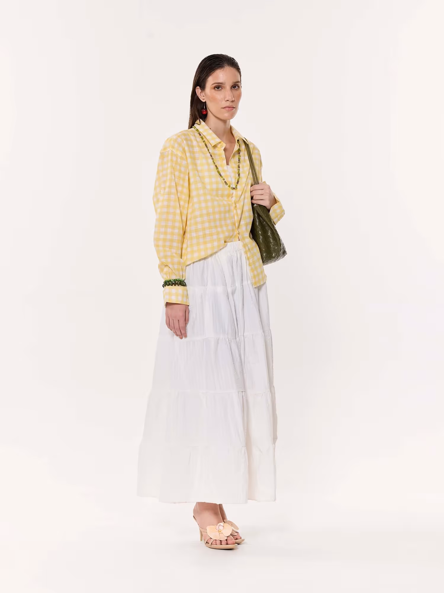 Yellow Box Checkered Oversized Cropped Shirt image 3
