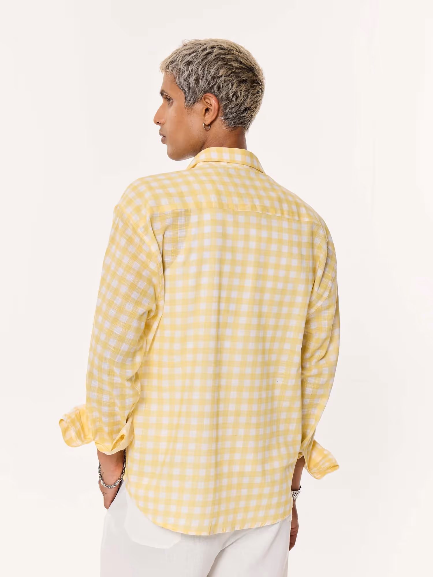 Yellow Box Checkered Oversized Cropped Shirt image 6