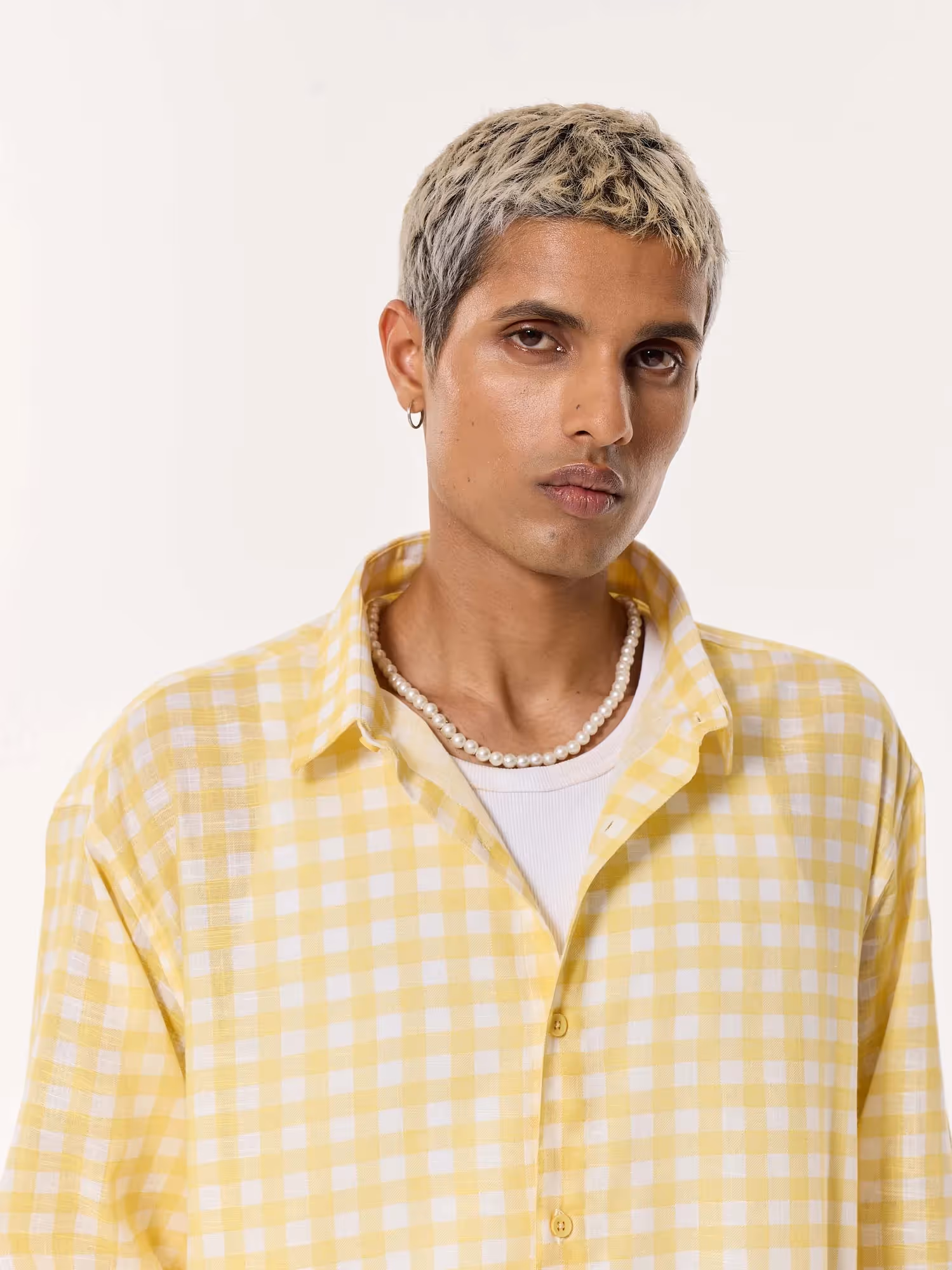 Yellow Box Checkered Oversized Cropped Shirt image 7