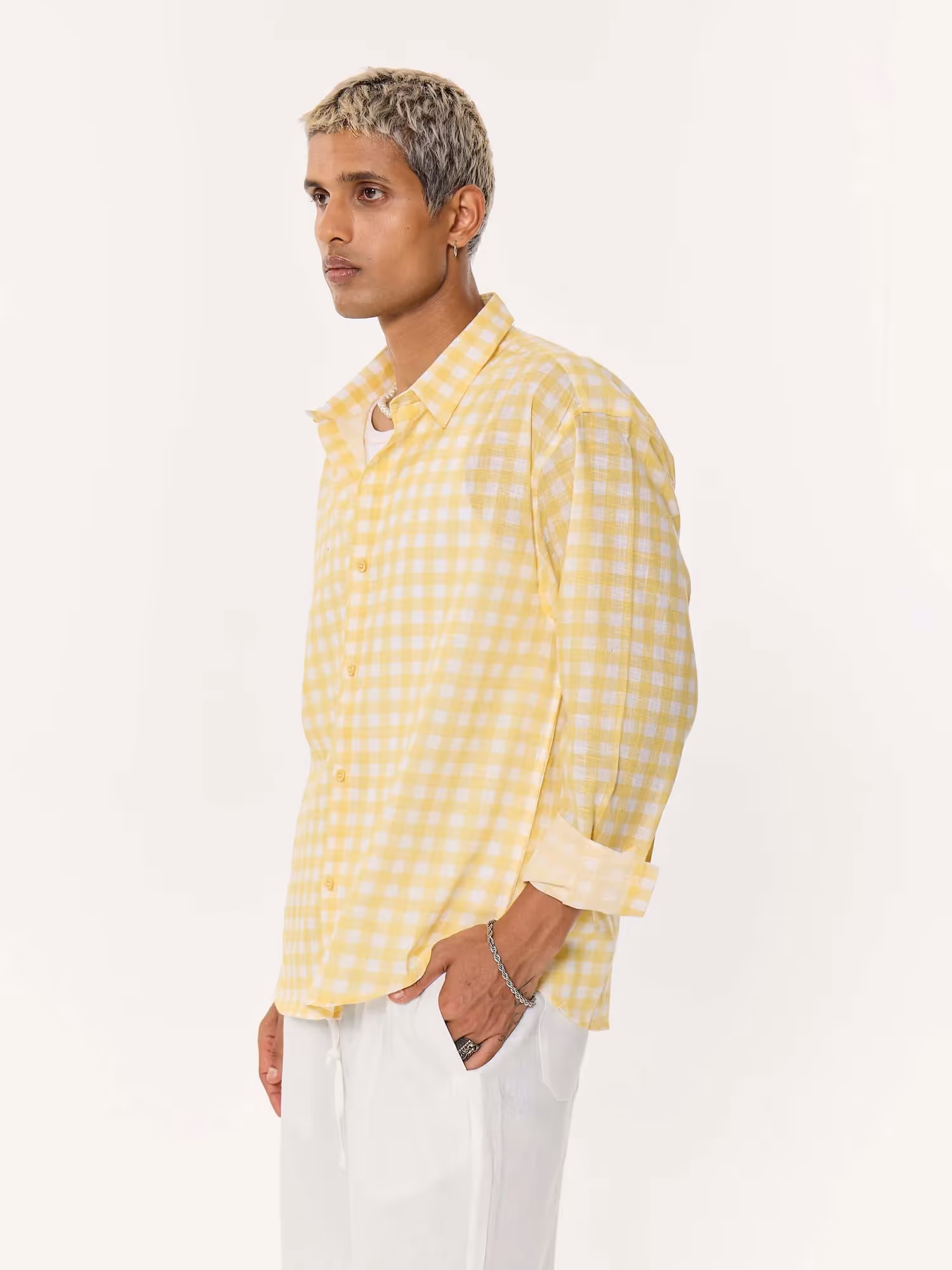 Yellow Box Checkered Oversized Cropped Shirt image 8
