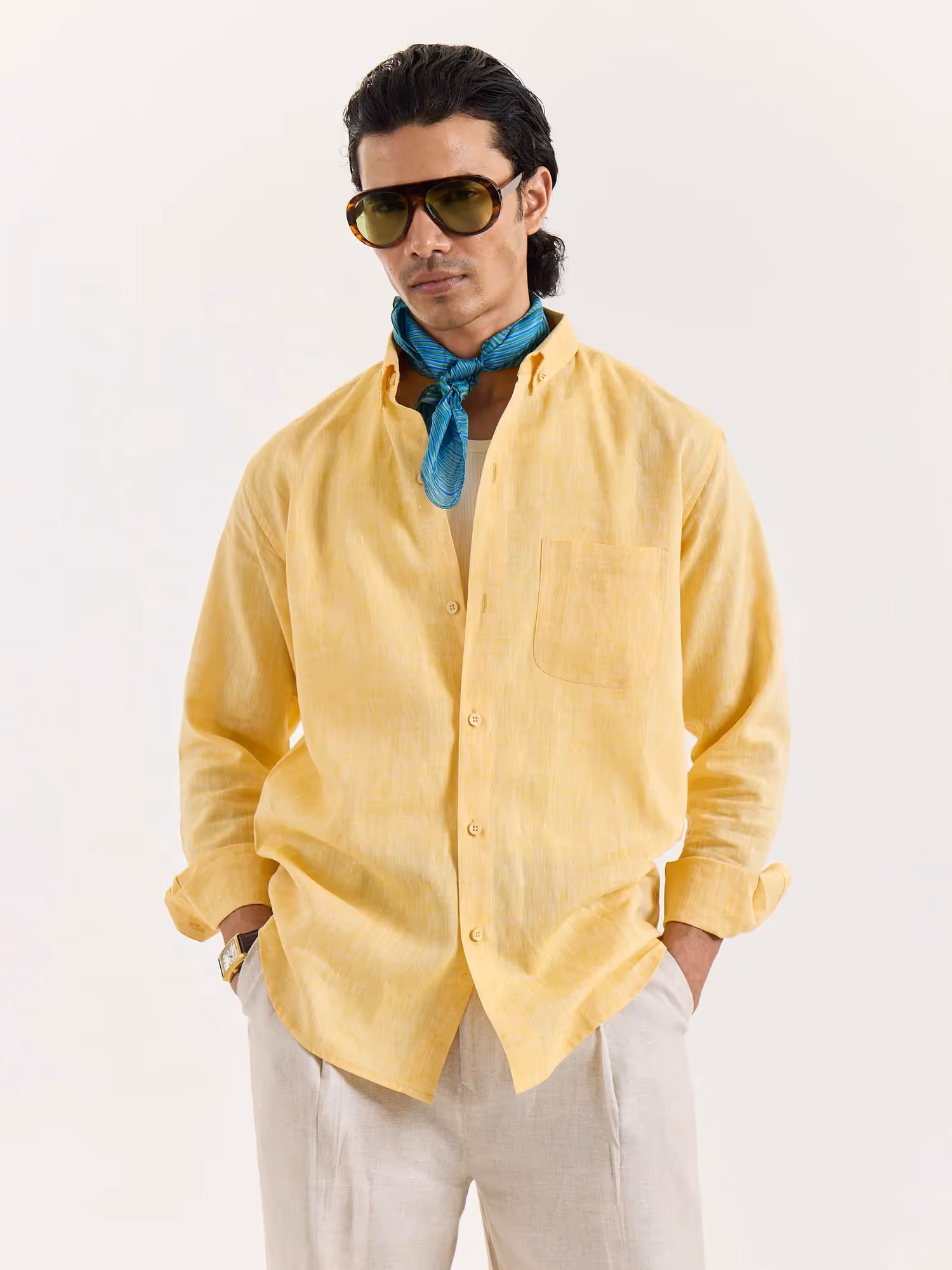 Yellow Chambray Linen Shirt  image 5